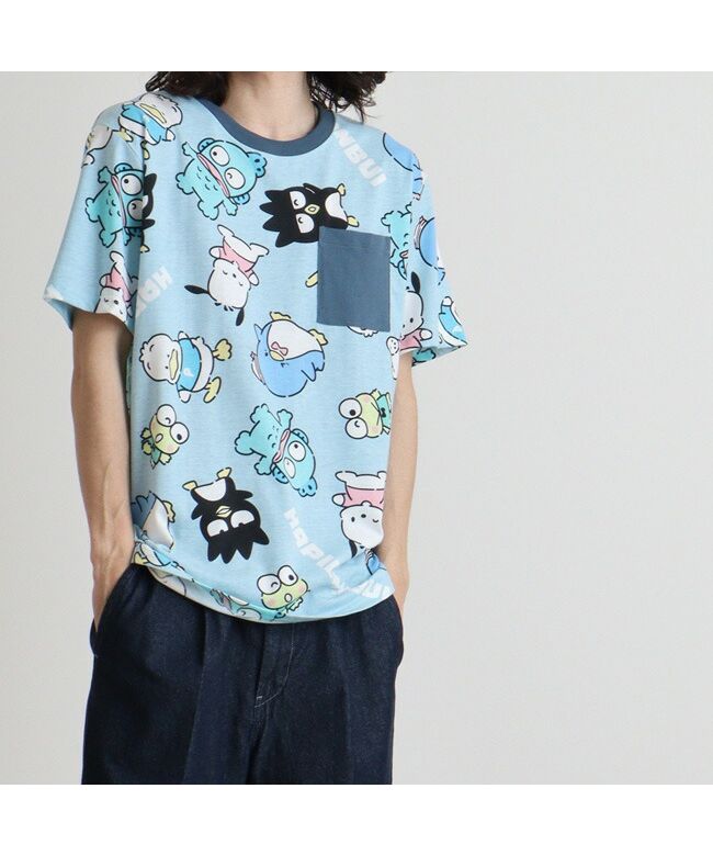 ピーナッツ PEANUTS はぴだんぶい Tシャツ 総柄 半袖 サンリオ キャラクターズ プリント メンズ レディース （サックス） サックス