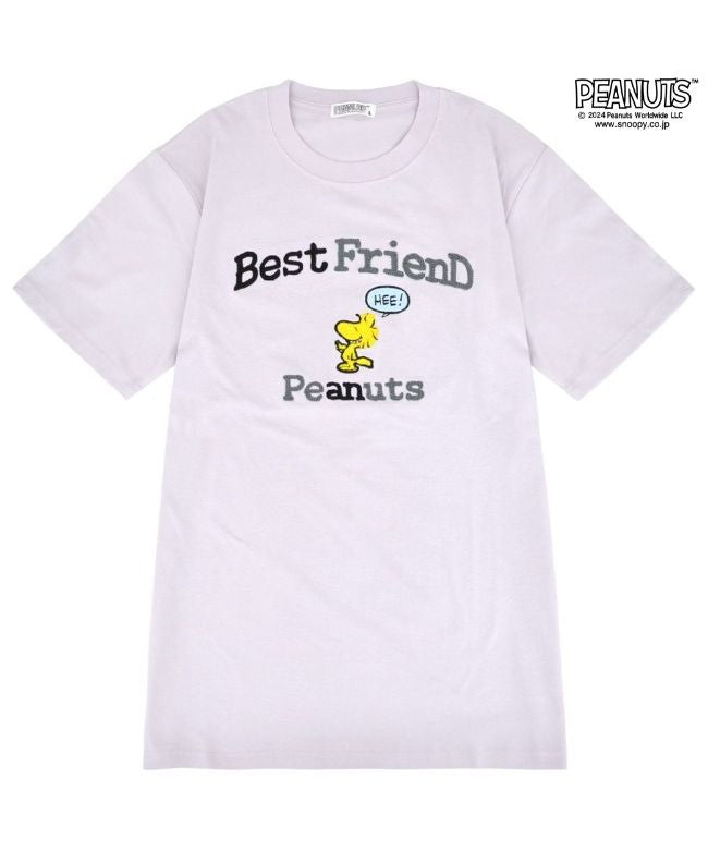 ピーナッツ PEANUTS スヌーピー ウッドストック Tシャツ 半袖 刺繍 トップス SNOOPY PEANUTS （Lパープル） Lパープル