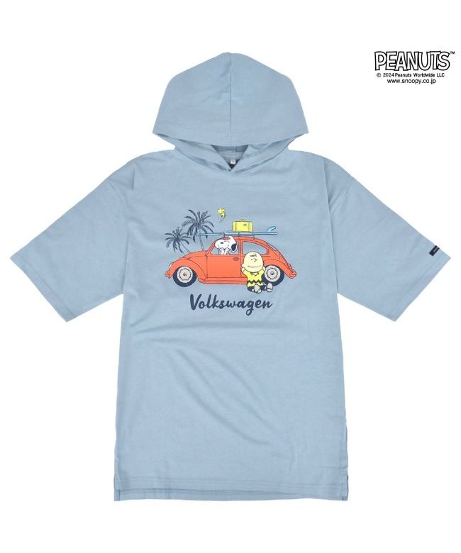 ピーナッツ PEANUTS スヌーピー Tパーカー 半袖 フォルクスワーゲン トップス 車 プリント SNOOPY PEANUTS Volkswagen ブルー LL （ブルー） ブルー