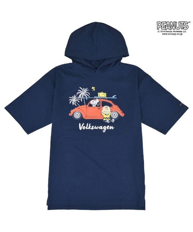PEANUTS PEANUTS Snoopy T-Parker Short Sleeve Volkswagen Tops Car Print SNOOPY PEANUTS Volkswagen blue LL