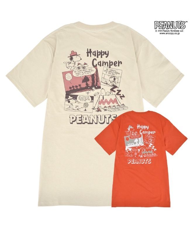 ピーナッツ PEANUTS スヌーピー Tシャツ 半袖 トップス コミック 柄 SNOOPY PEANUTS モスオレンジ LL （Dチャコール） Dチャコール