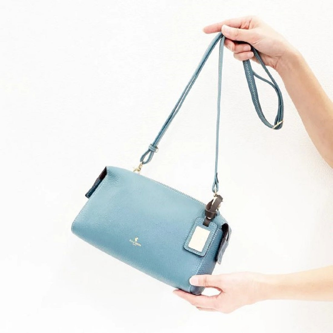 ペレボルサ PELLE BORSA 「レネット」ショルダーバッグ 日本製,ブルーグレー