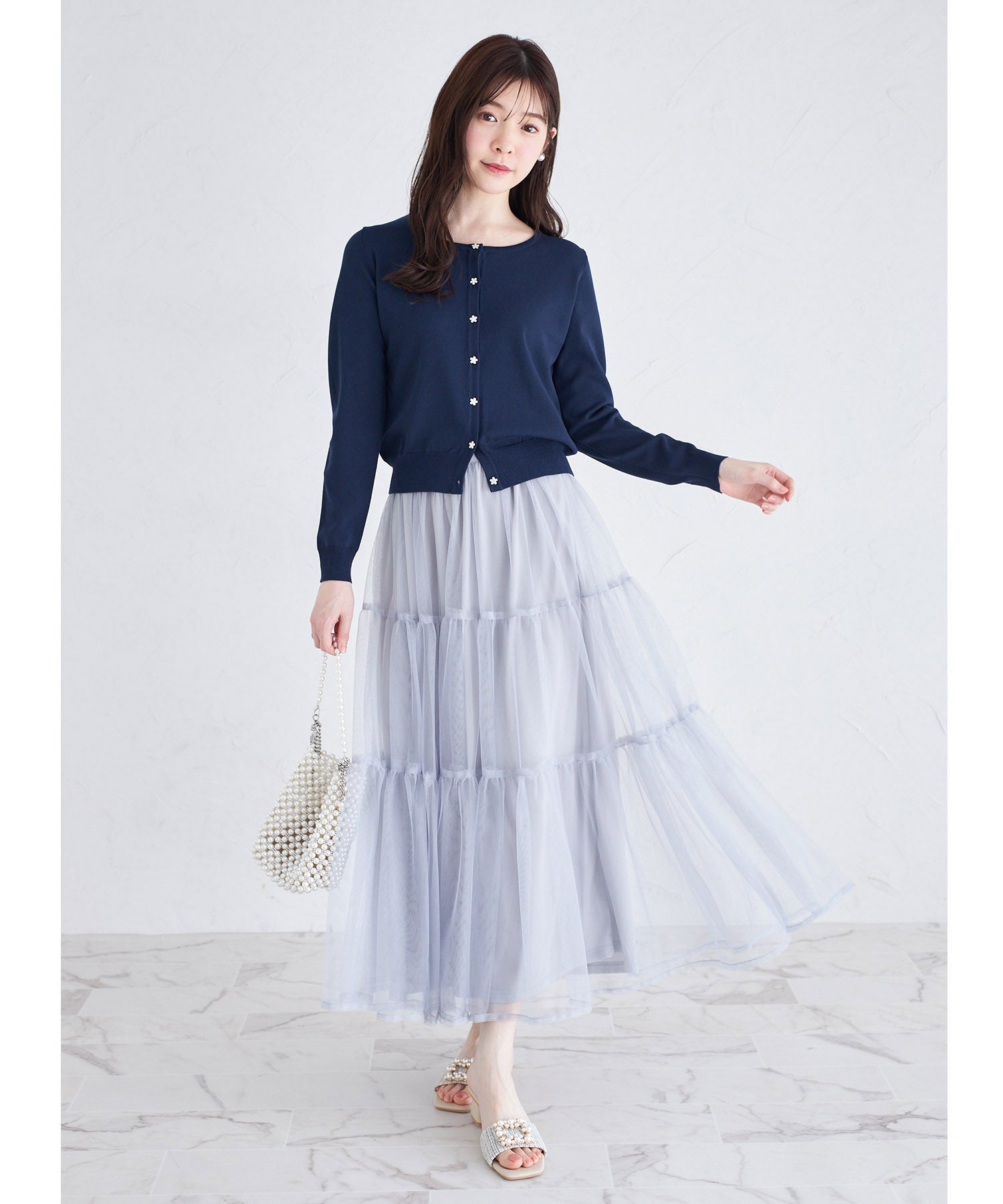 トッコクローゼット tocco closet ティアードチュールスカート （グレイッシュブルー） グレイッシュブルー