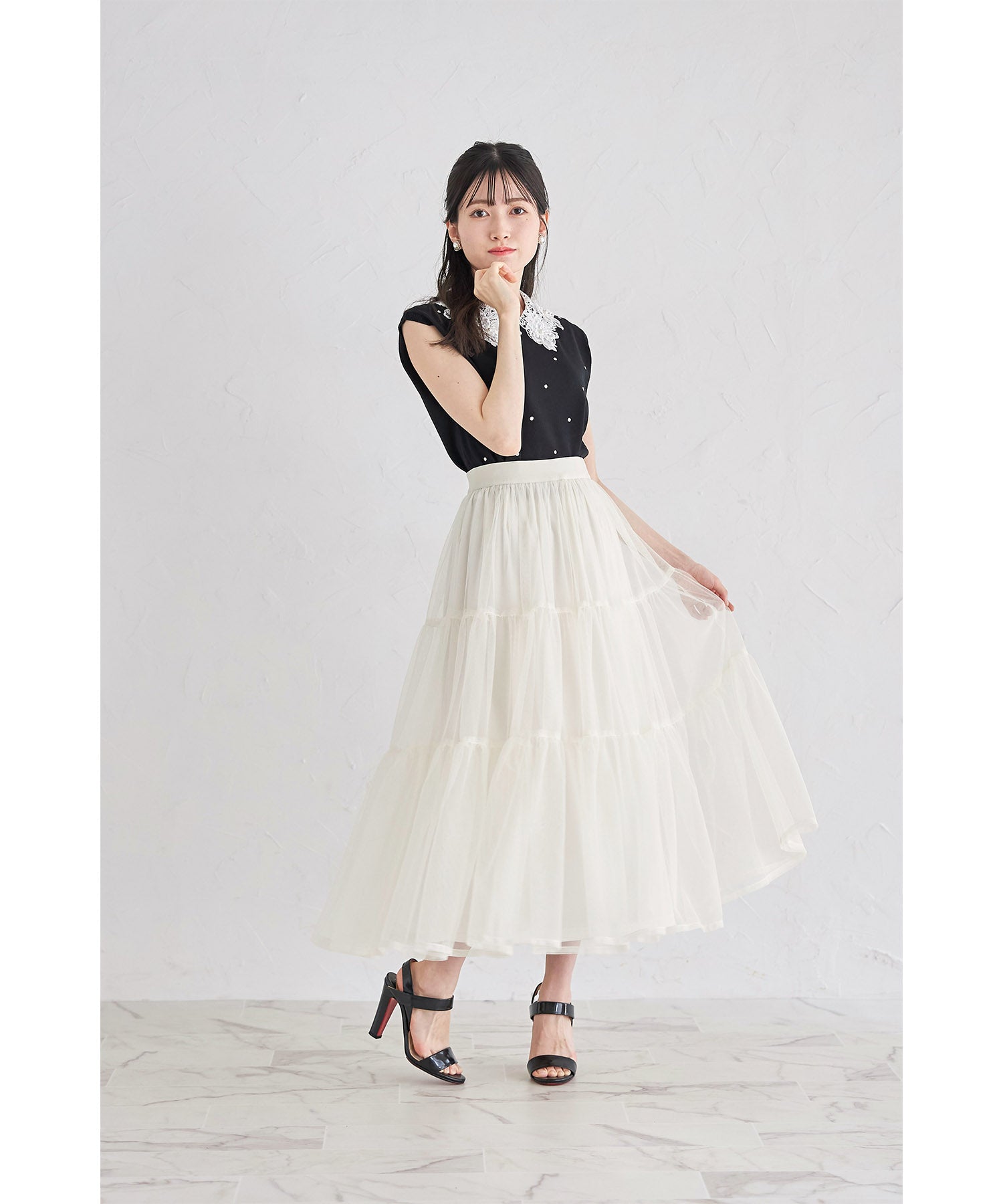 トッコクローゼット tocco closet ティアードチュールスカート （グレイッシュブルー） グレイッシュブルー