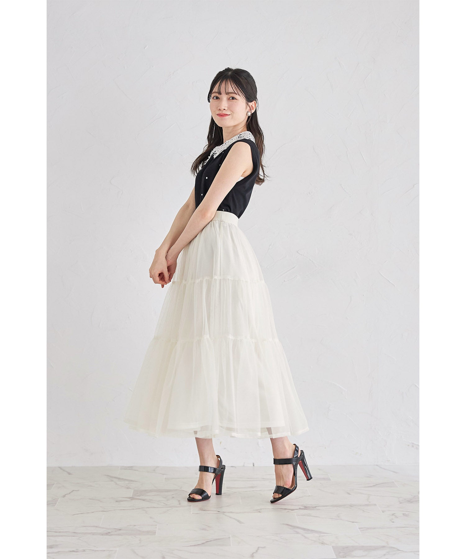 トッコクローゼット tocco closet ティアードチュールスカート （グレイッシュブルー） グレイッシュブルー