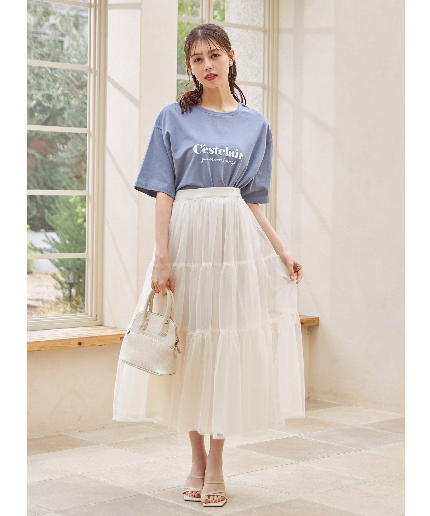トッコクローゼット tocco closet ティアードチュールスカート （グレイッシュブルー） グレイッシュブルー