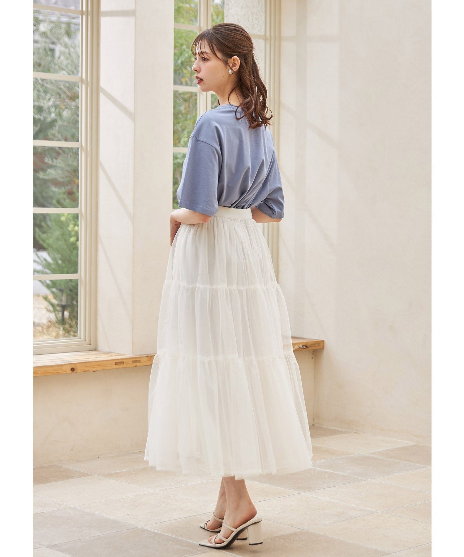 トッコクローゼット tocco closet ティアードチュールスカート （グレイッシュブルー） グレイッシュブルー