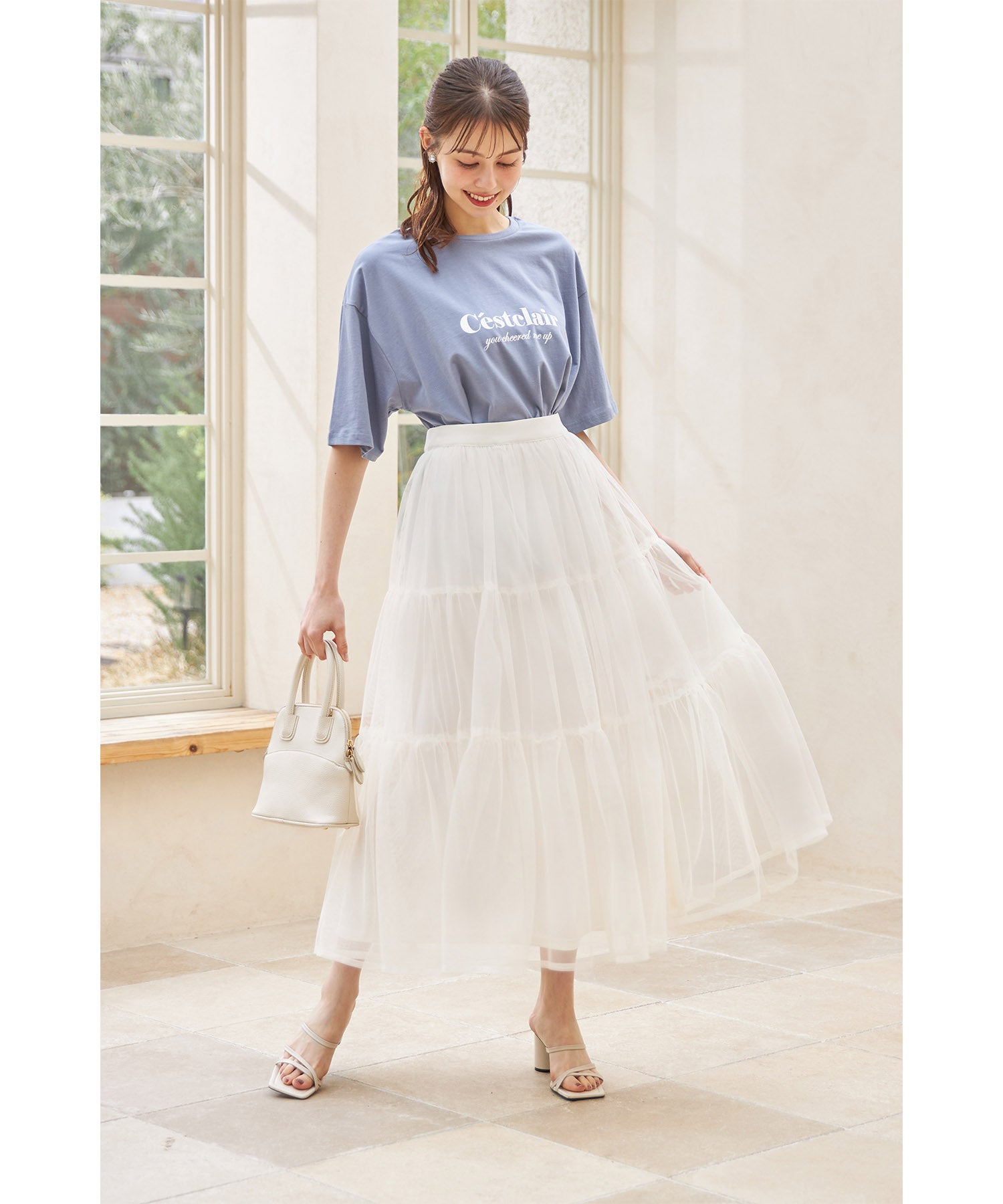トッコクローゼット tocco closet ティアードチュールスカート （グレイッシュブルー） グレイッシュブルー