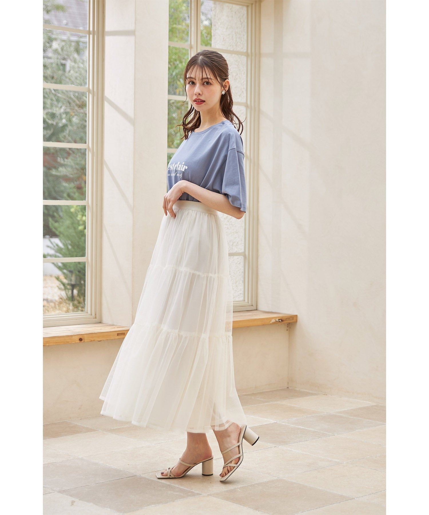 トッコクローゼット tocco closet ティアードチュールスカート （グレイッシュブルー） グレイッシュブルー