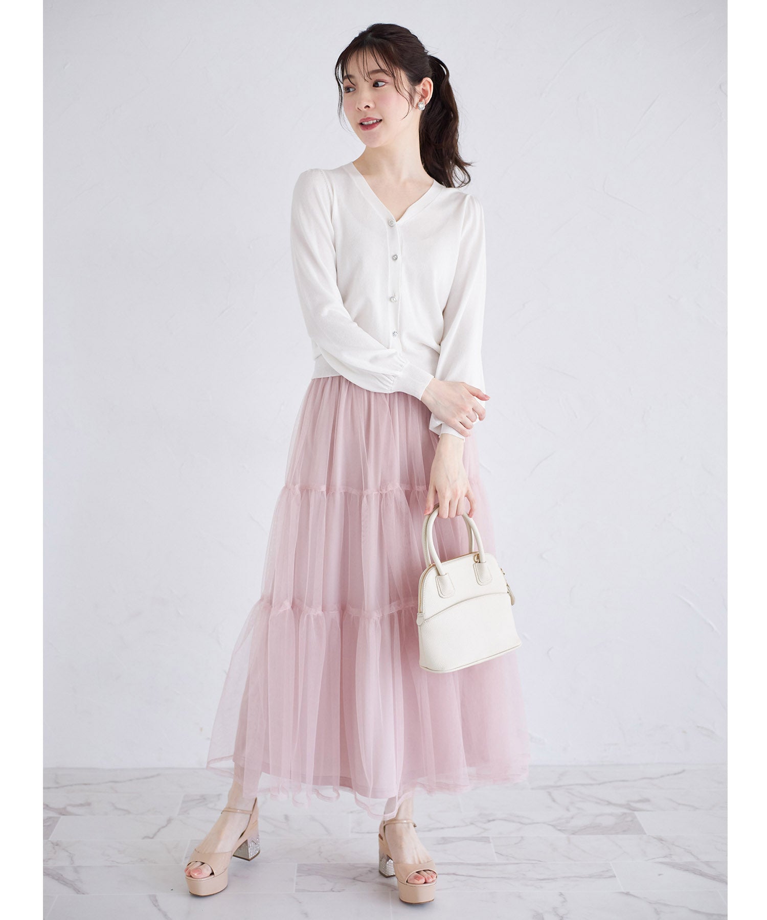 トッコクローゼット tocco closet ティアードチュールスカート （グレイッシュブルー） グレイッシュブルー