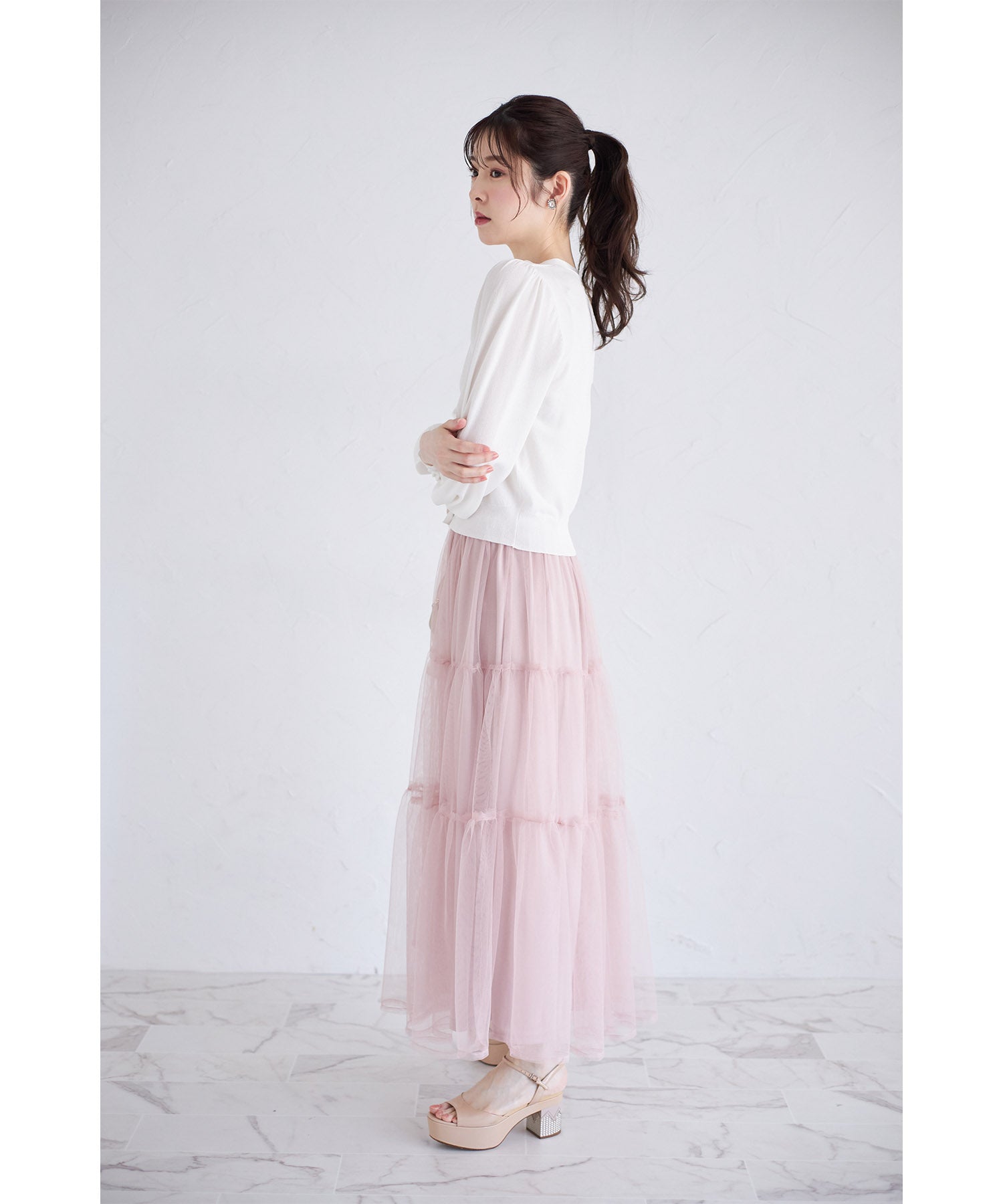 トッコクローゼット tocco closet ティアードチュールスカート （グレイッシュブルー） グレイッシュブルー