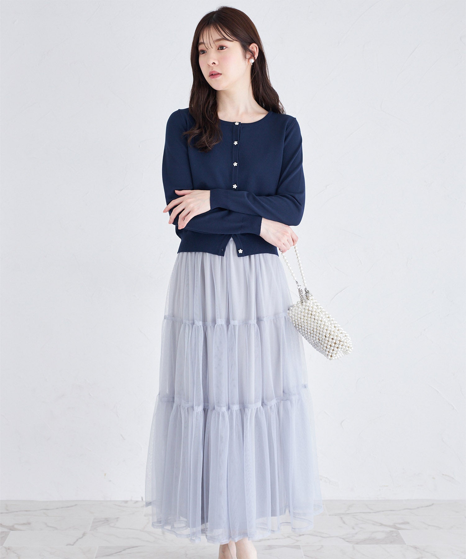 トッコクローゼット tocco closet ティアードチュールスカート （グレイッシュブルー） グレイッシュブルー