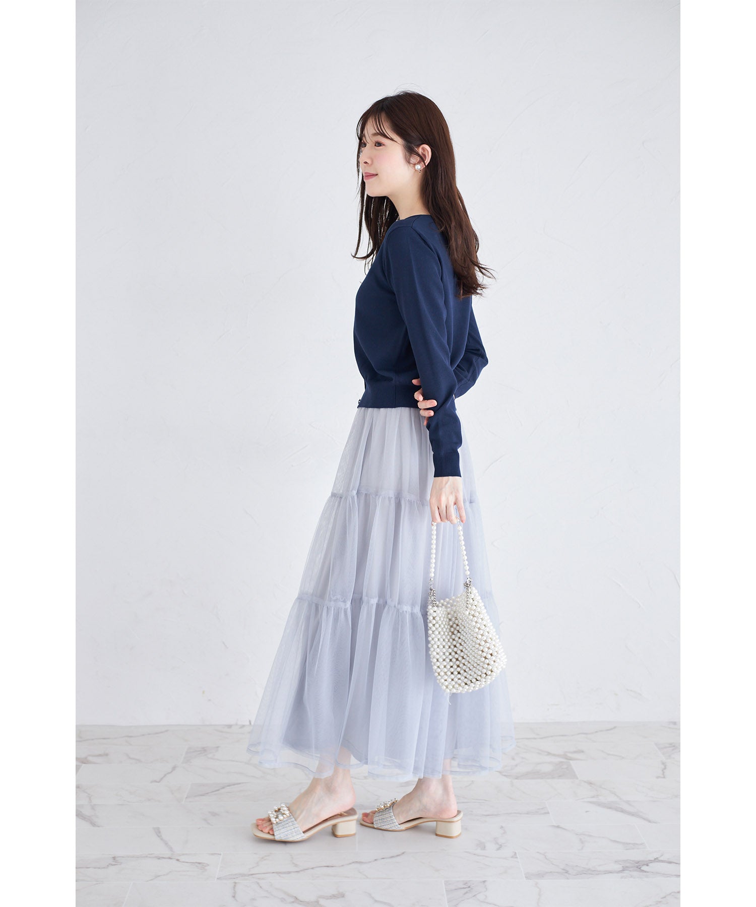 トッコクローゼット tocco closet ティアードチュールスカート （グレイッシュブルー） グレイッシュブルー