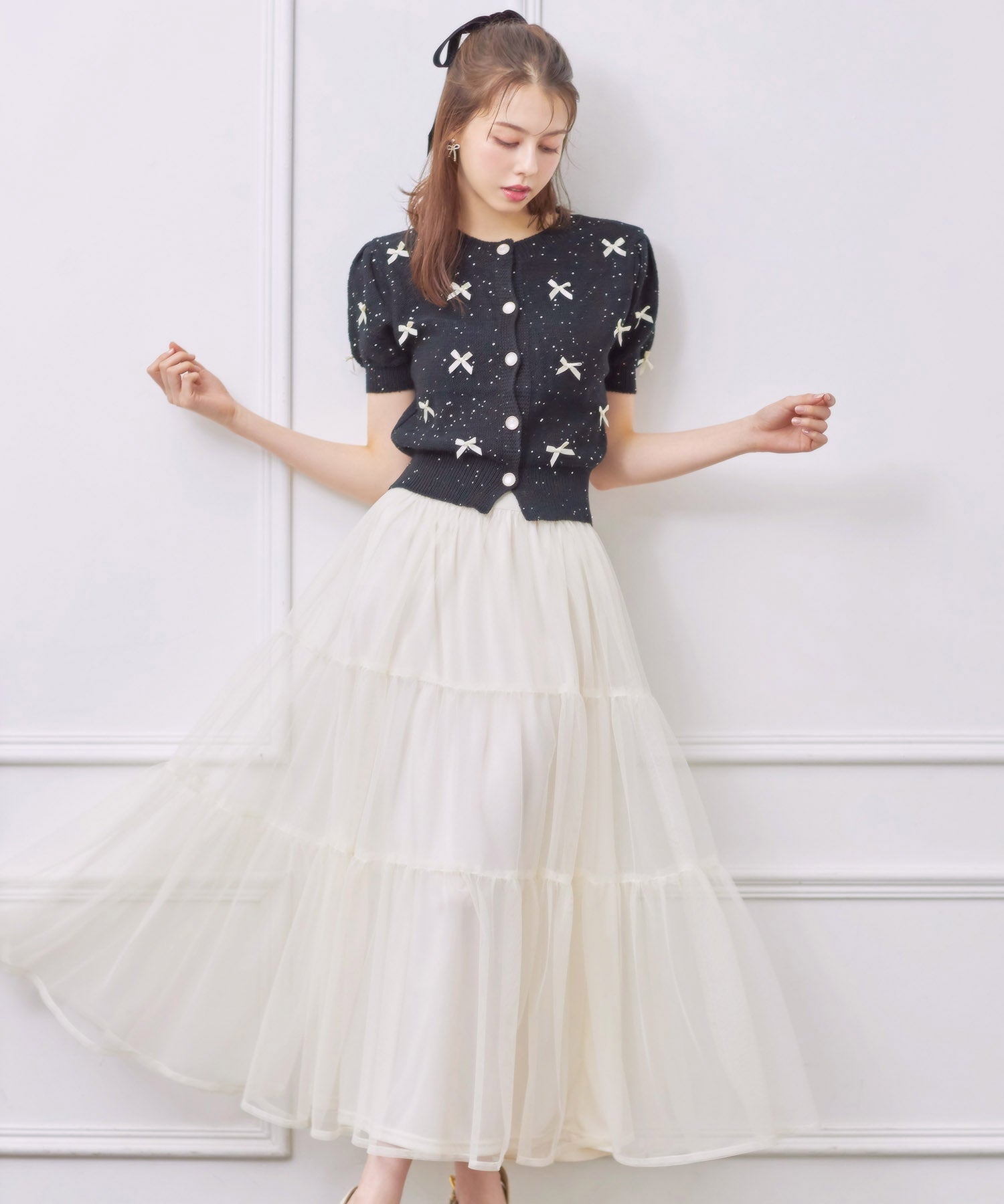 トッコクローゼット tocco closet ティアードチュールスカート （アイボリー） アイボリー