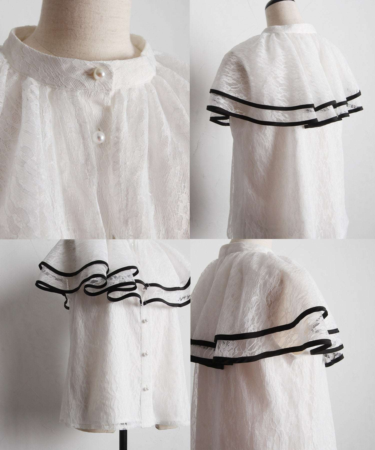トッコクローゼット tocco closet パール釦バイカラーフリルケープレースブラウス （オフホワイト） オフホワイト