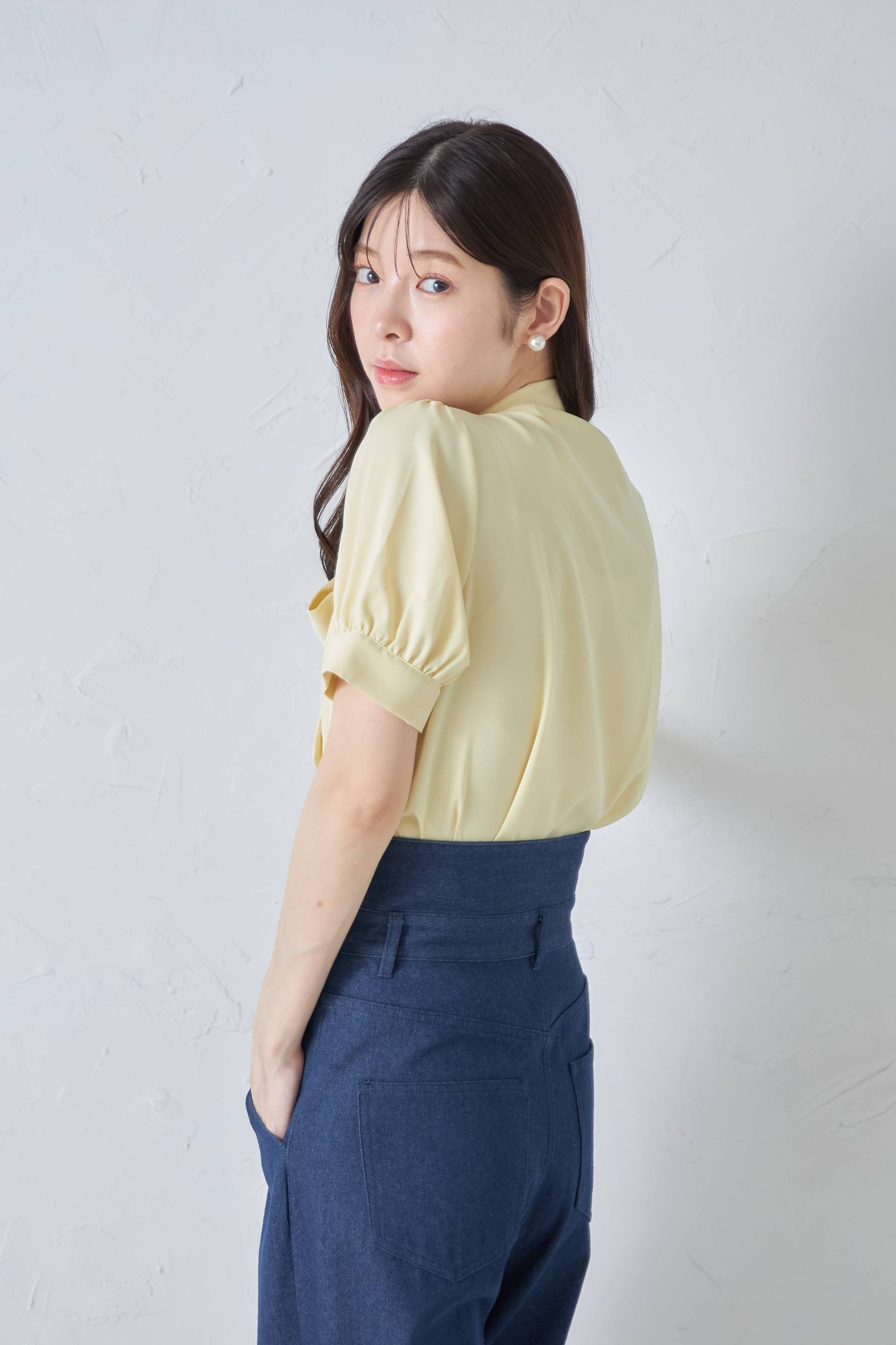 トッコクローゼット tocco closet ボウタイりぼん半袖ブラウス （L-yellow） L-yellow