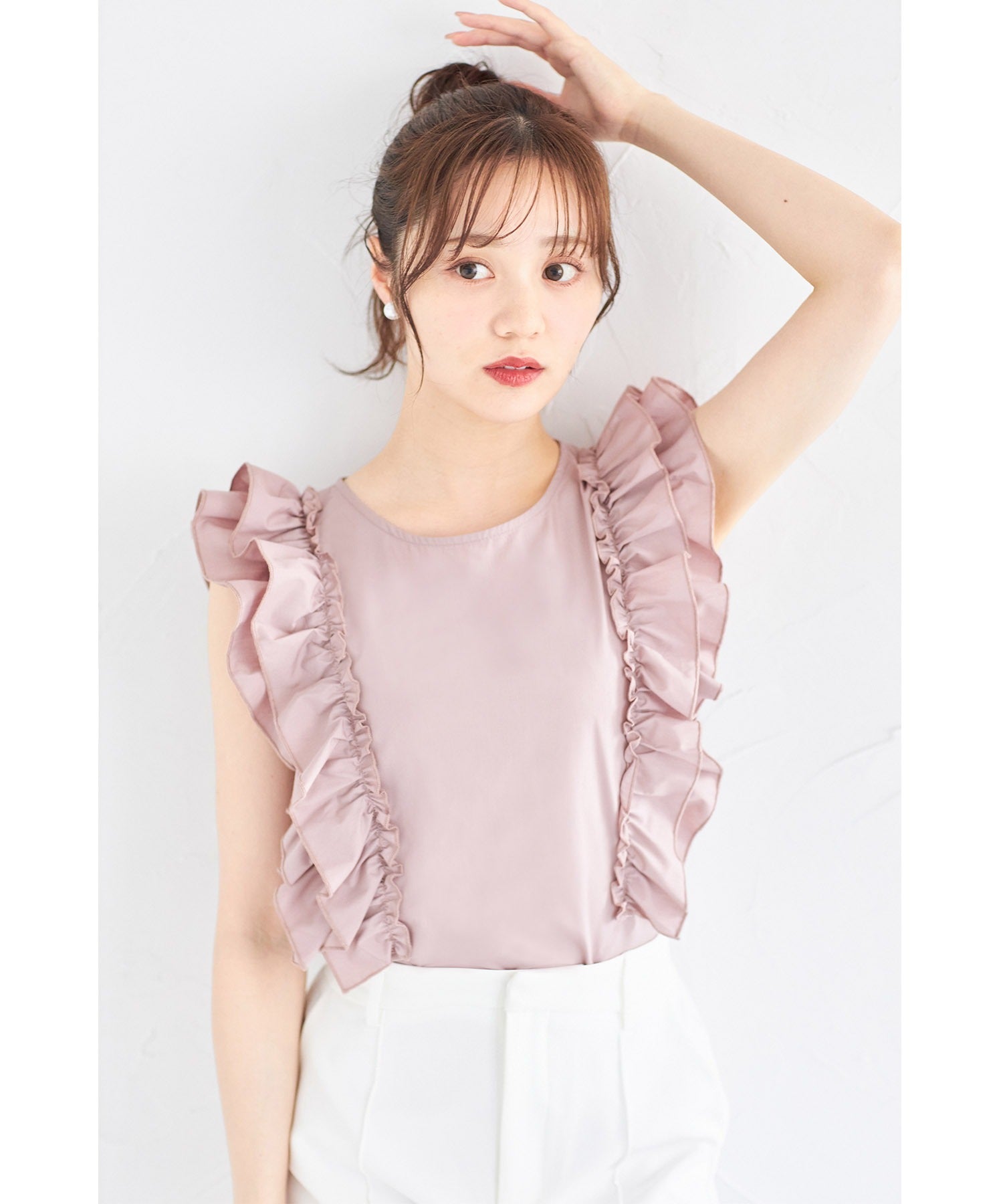 トッコクローゼット tocco closet サイドフリルブラウス （グレイッシュピンク） グレイッシュピンク