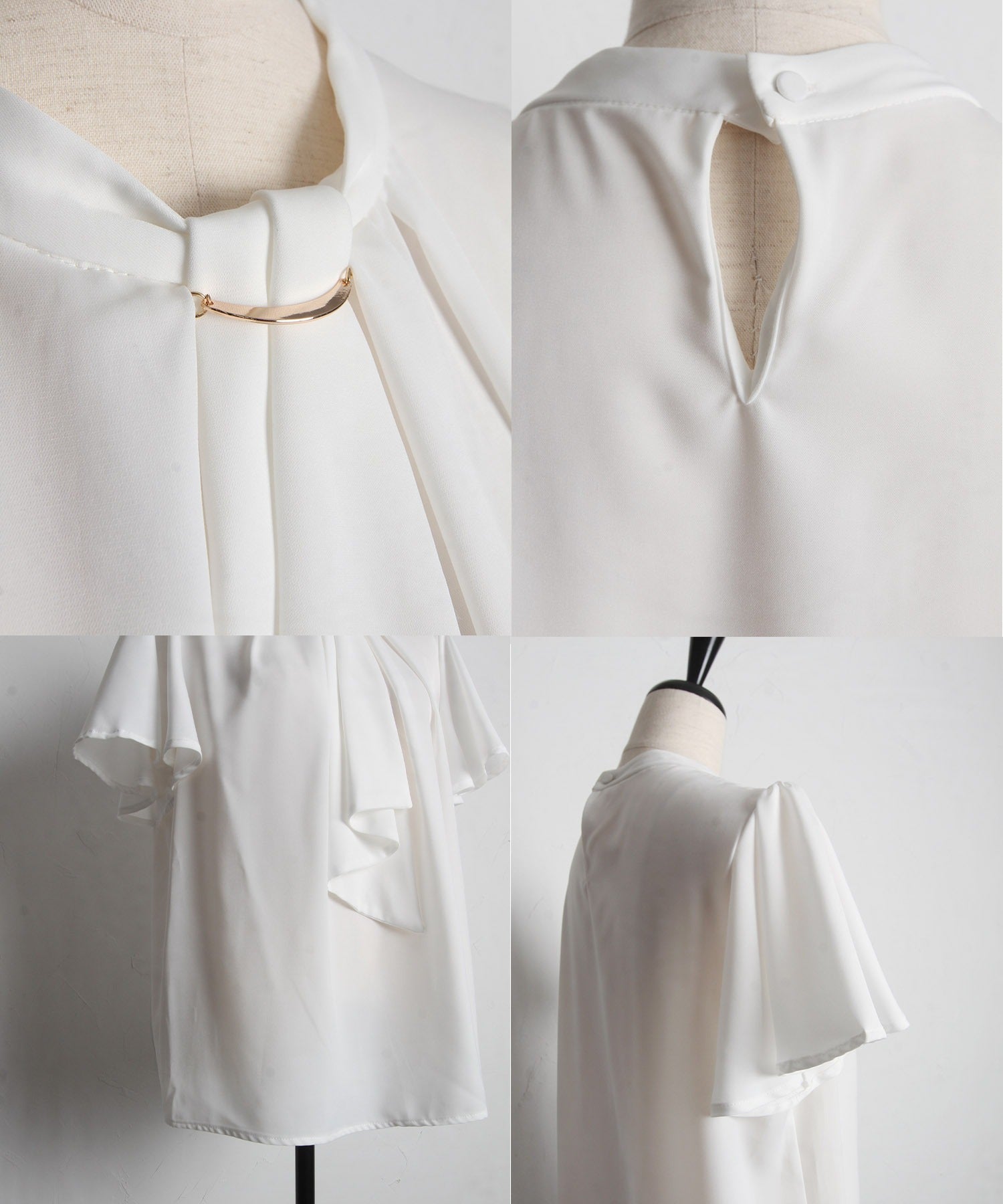 トッコクローゼット tocco closet ゴールドバー付きラッフルボウタイブラウス （オフホワイト） オフホワイト