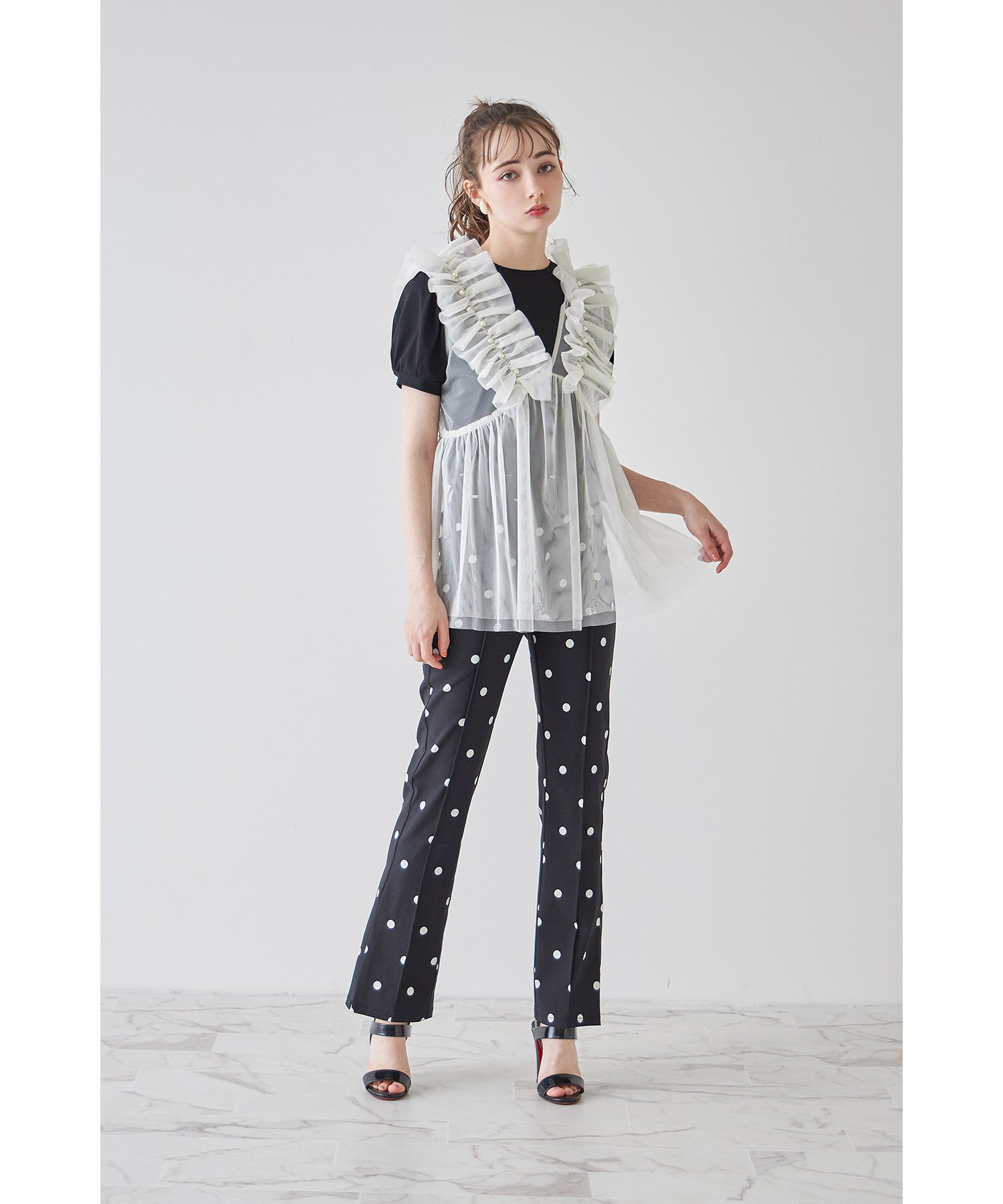 トッコクローゼット tocco closet パール付きチュールビスチェ （アイボリー） アイボリー