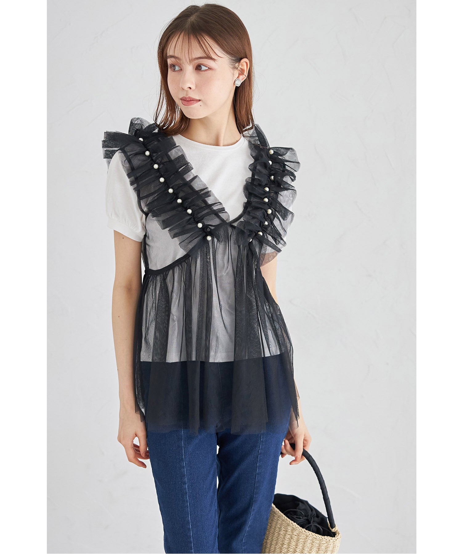 トッコクローゼット tocco closet パール付きチュールビスチェ （アイボリー） アイボリー