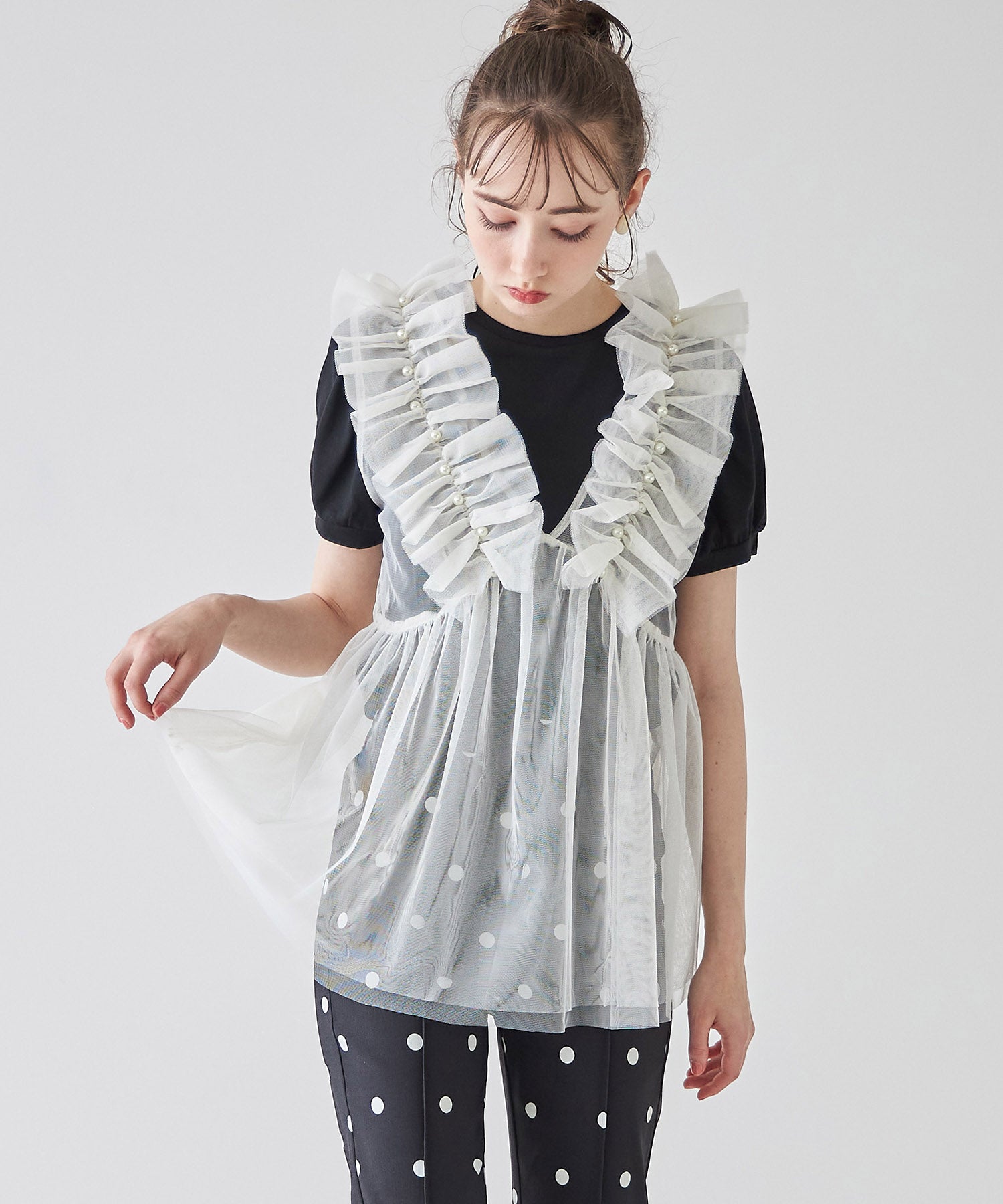 トッコクローゼット tocco closet パール付きチュールビスチェ （アイボリー） アイボリー