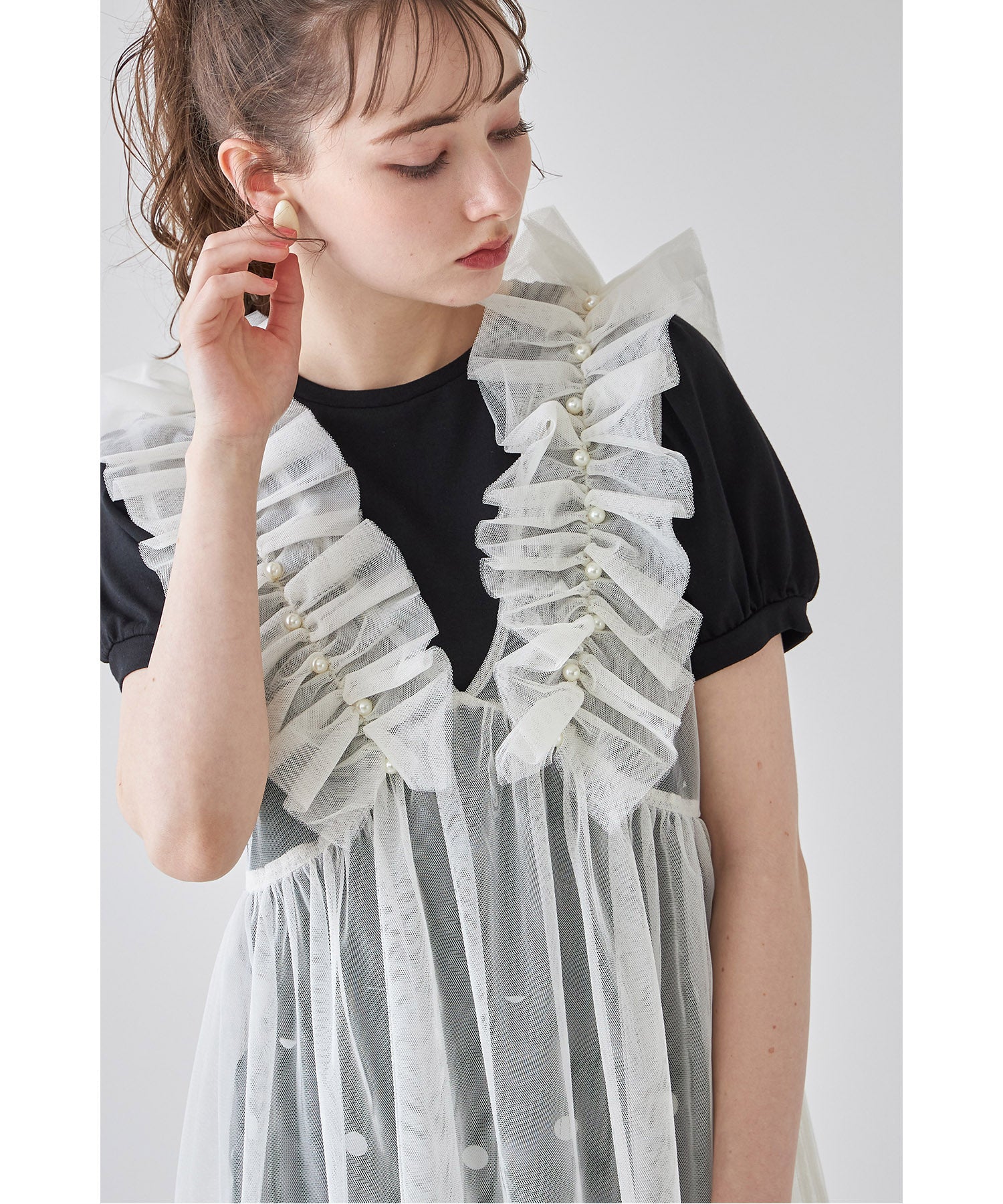 トッコクローゼット tocco closet パール付きチュールビスチェ （アイボリー） アイボリー