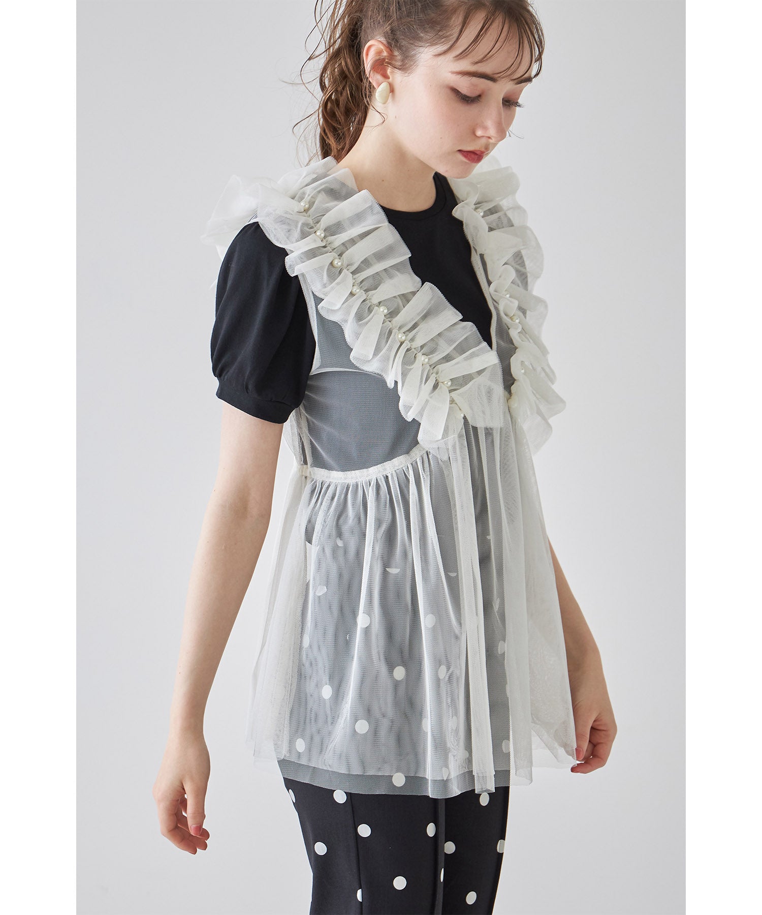 トッコクローゼット tocco closet パール付きチュールビスチェ （アイボリー） アイボリー
