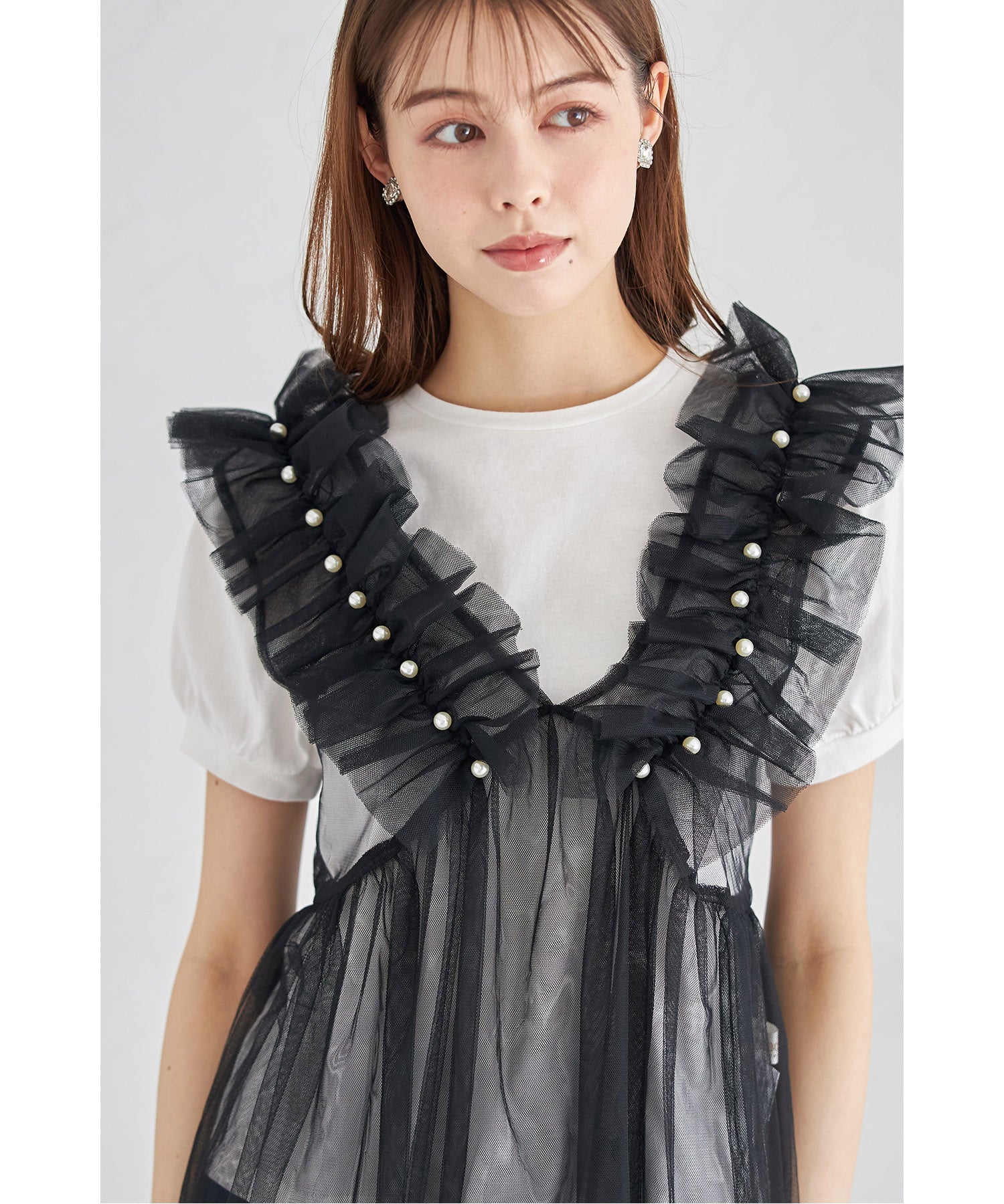 トッコクローゼット tocco closet パール付きチュールビスチェ （ブラック） ブラック