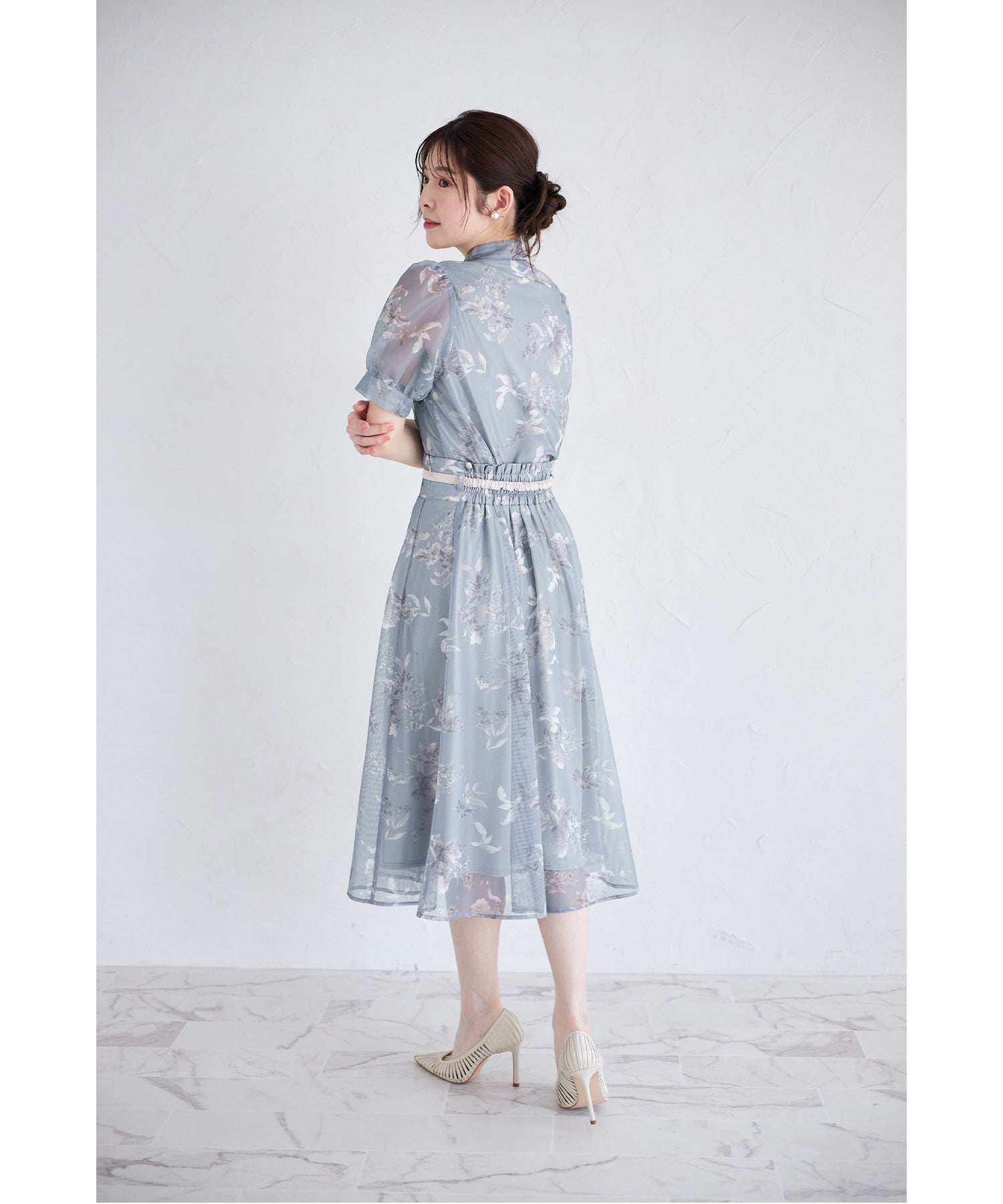 トッコクローゼット tocco closet ベルト付きフラワープリントメッシュフレアスカート （ライトベージュ） ライトベージュ