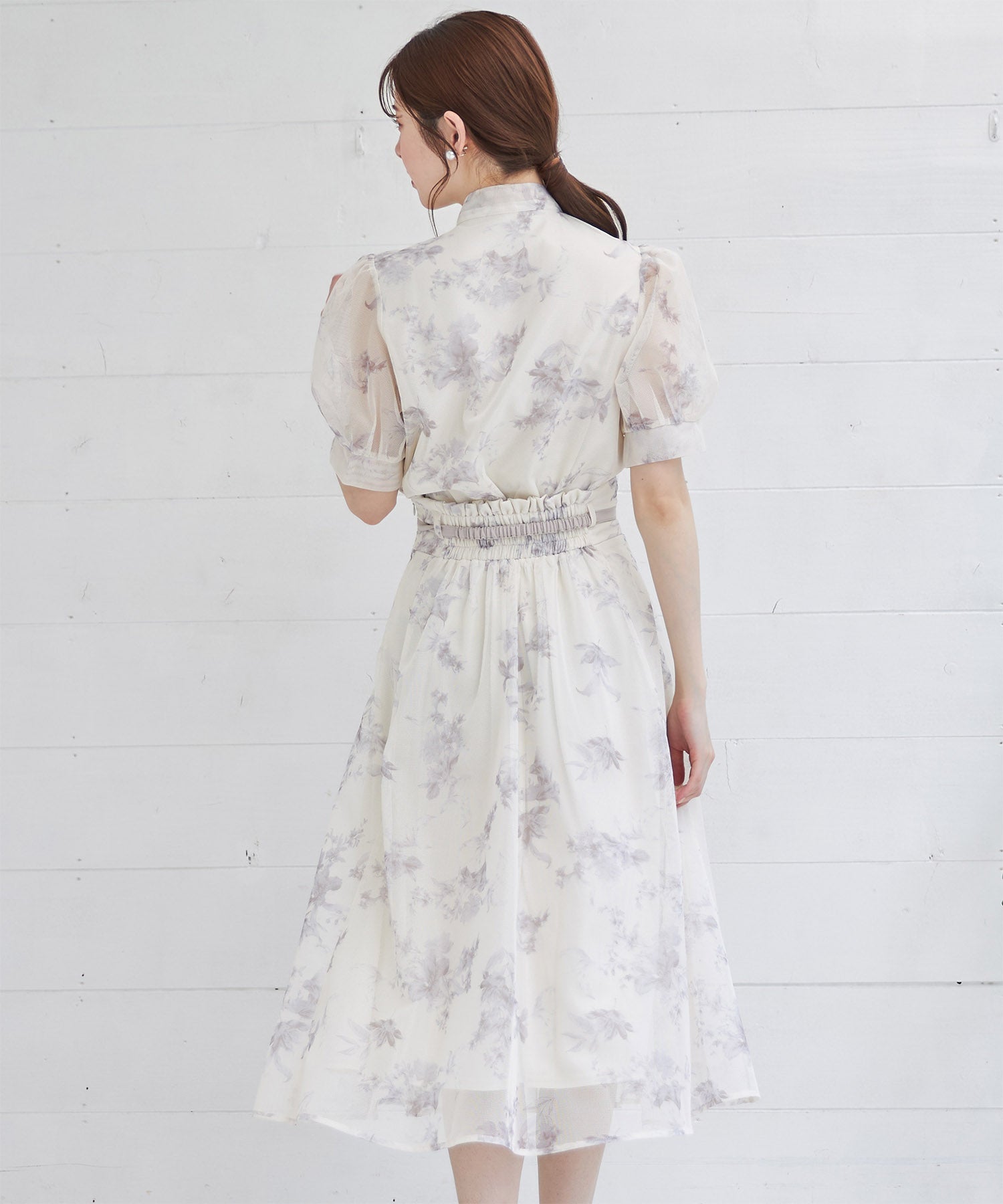 トッコクローゼット tocco closet ベルト付きフラワープリントメッシュフレアスカート （ライトベージュ） ライトベージュ