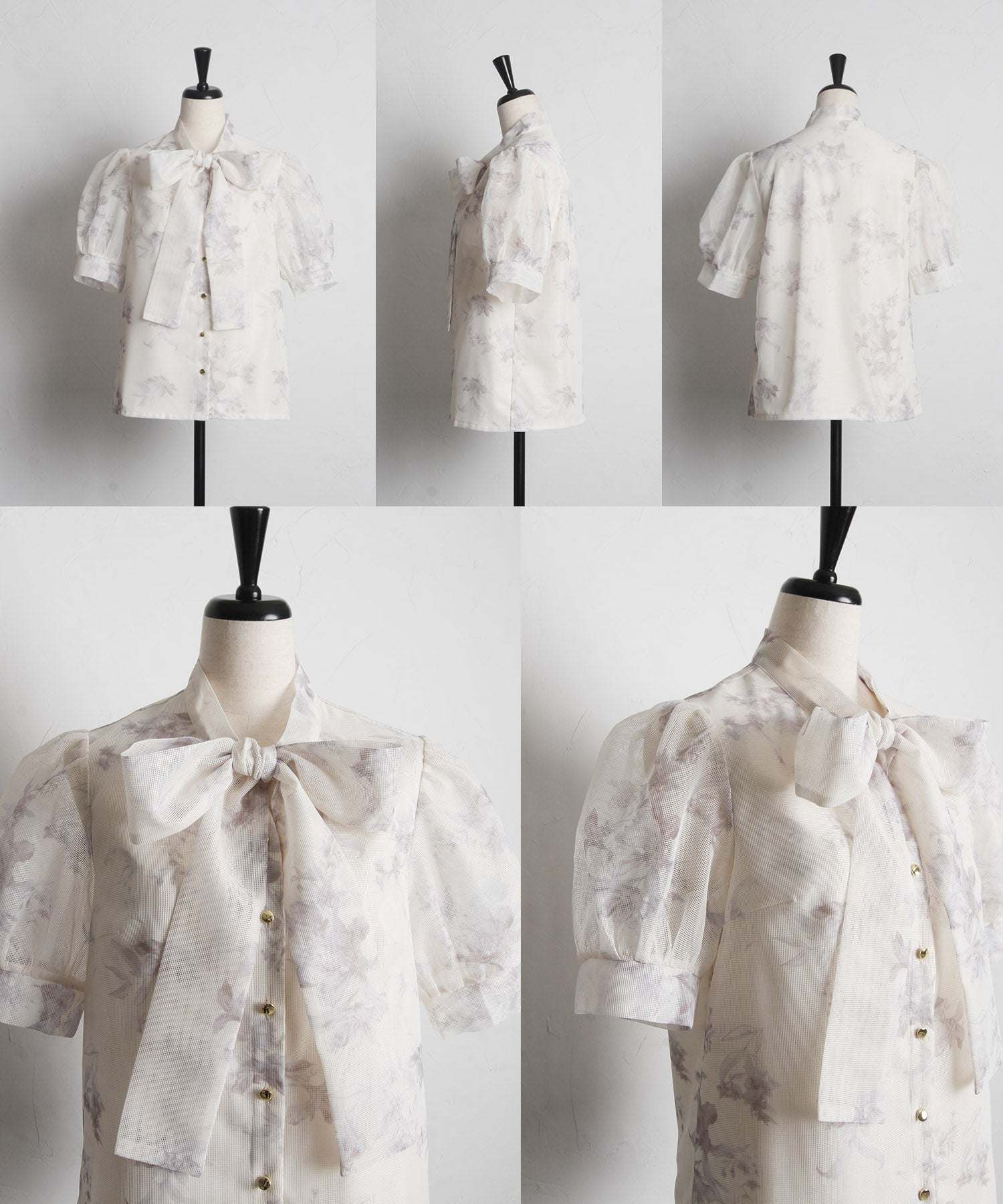 トッコクローゼット tocco closet ボウタイリボンフラワープリントメッシュブラウス （ライトベージュ） ライトベージュ