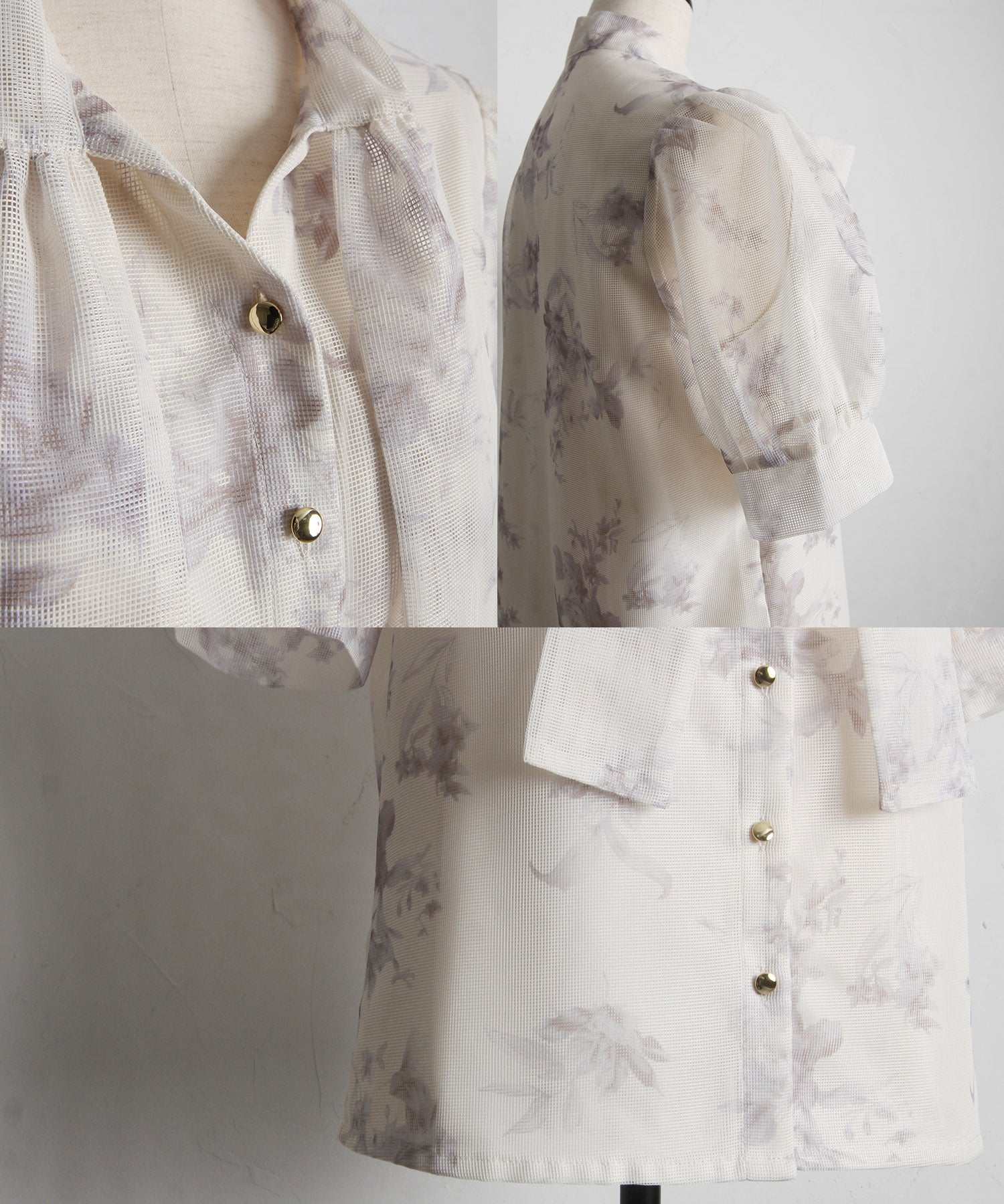 トッコクローゼット tocco closet ボウタイリボンフラワープリントメッシュブラウス （ライトベージュ） ライトベージュ