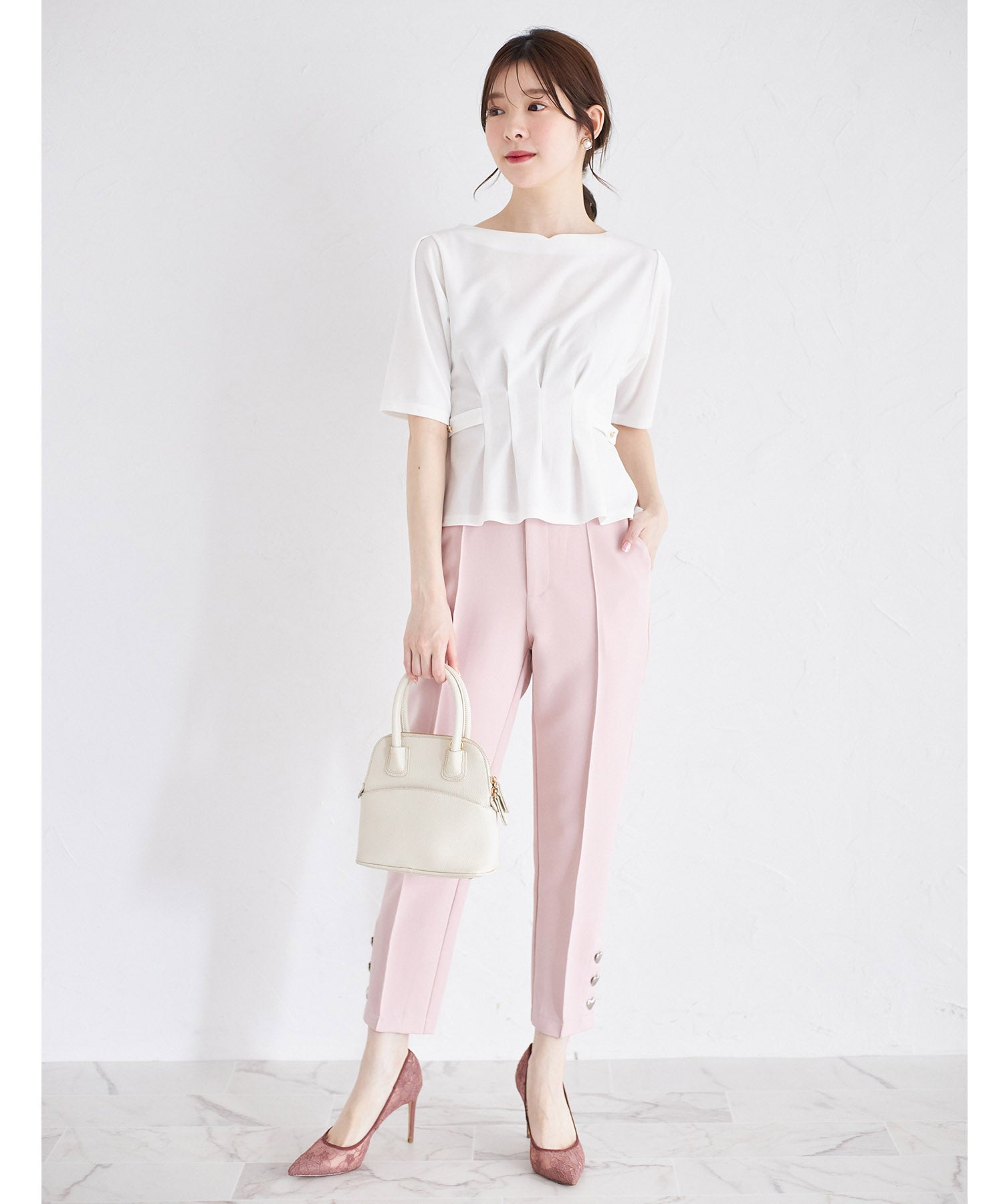 Tocco Closet Pocketed Hem Heart Button Decorative Tapered Pants
