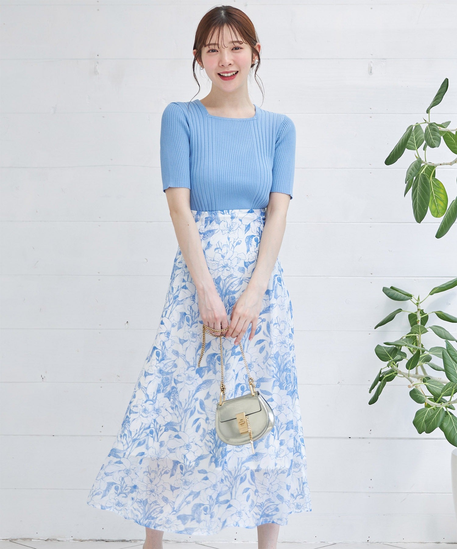 トッコクローゼット tocco closet 接触冷感♪スクエアネックランダムリブニットプルオーバー （オフホワイト） オフホワイト