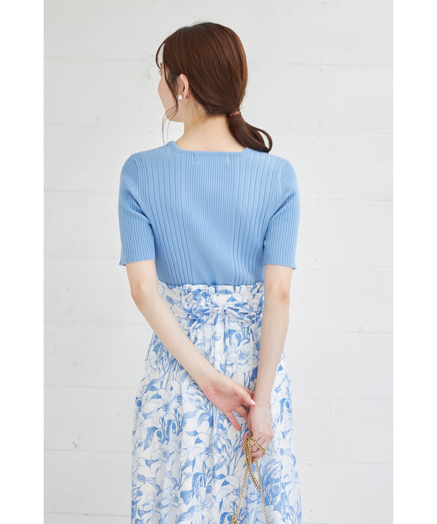 トッコクローゼット tocco closet 接触冷感♪スクエアネックランダムリブニットプルオーバー （オフホワイト） オフホワイト