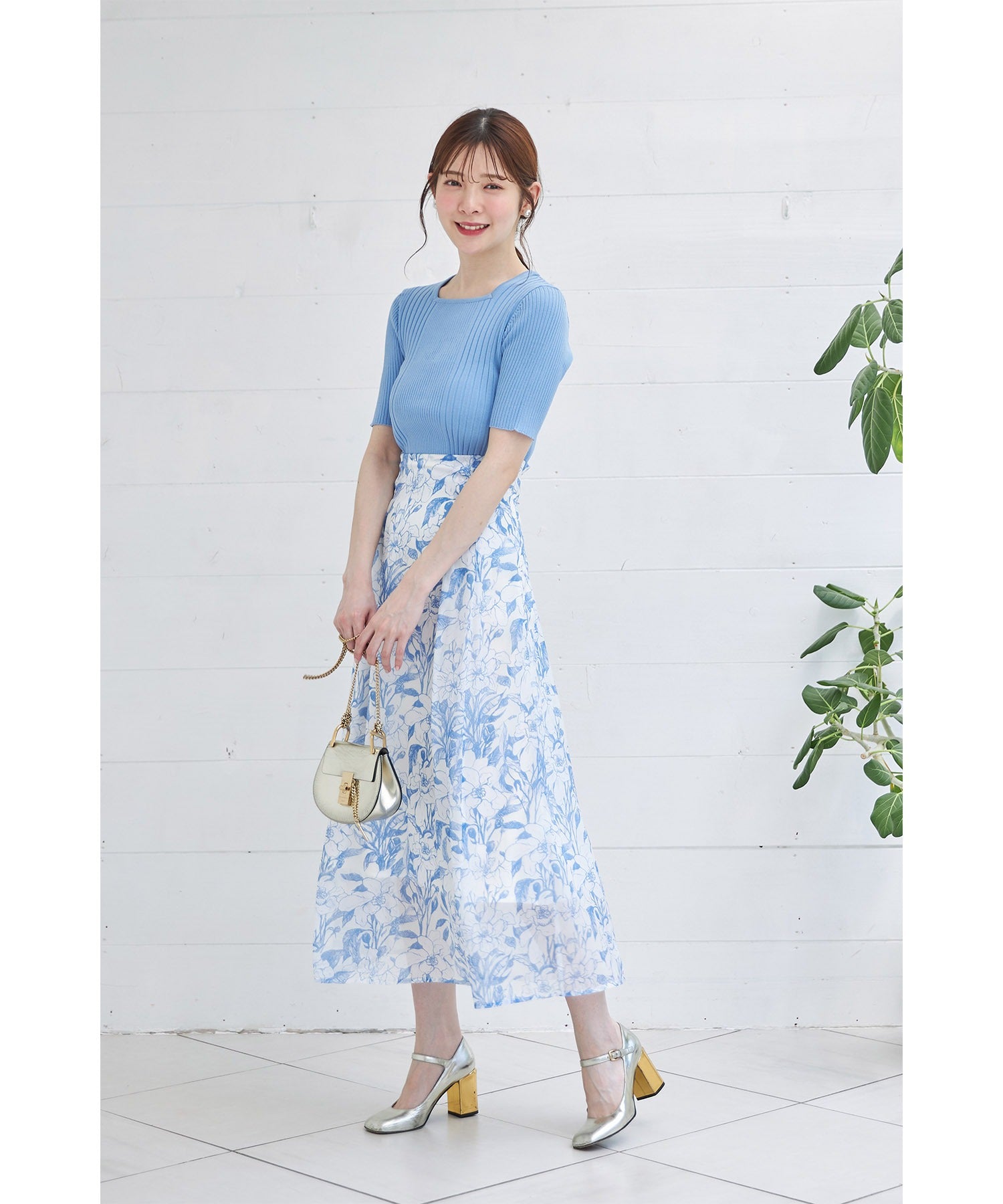 トッコクローゼット tocco closet 接触冷感♪スクエアネックランダムリブニットプルオーバー （オフホワイト） オフホワイト