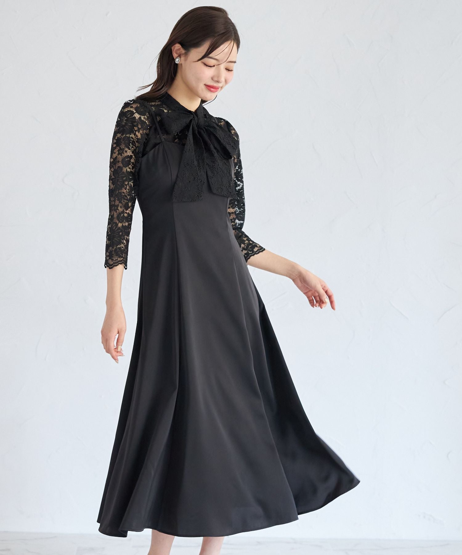 トッコクローゼット tocco closet マルチWAYボウタイリボンレーストップス×キャミワンピースセット