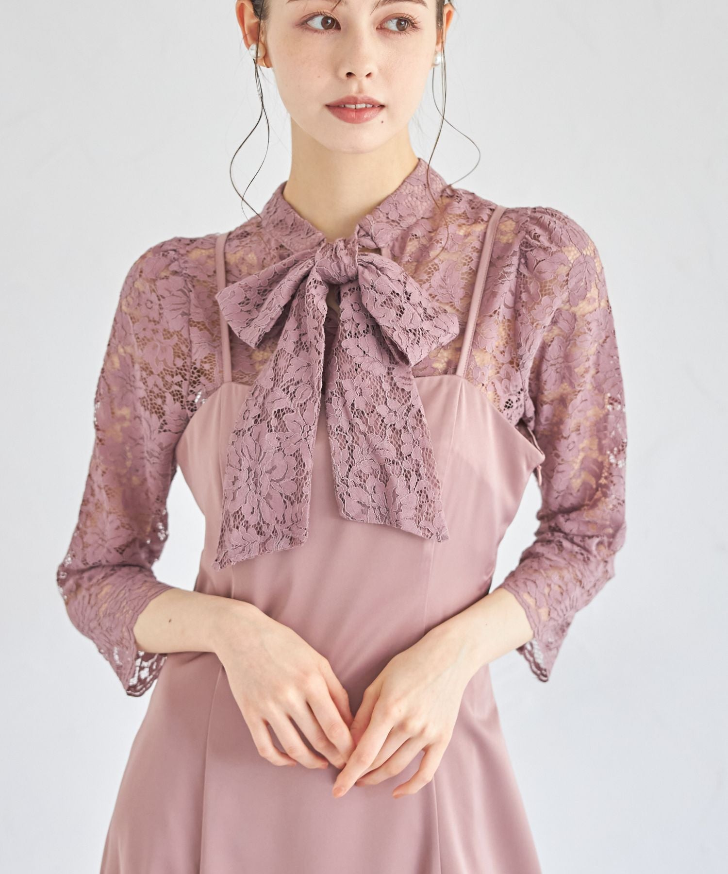 トッコクローゼット tocco closet マルチWAYボウタイリボンレーストップス×キャミワンピースセット