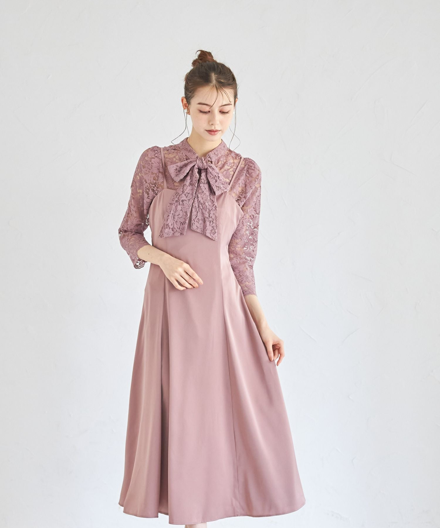 トッコクローゼット tocco closet マルチWAYボウタイリボンレーストップス×キャミワンピースセット