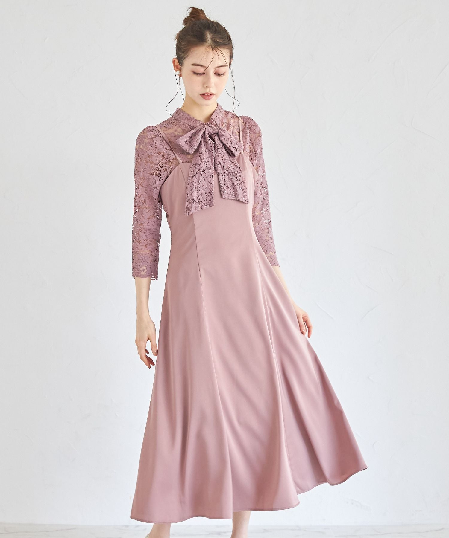 トッコクローゼット tocco closet マルチWAYボウタイリボンレーストップス×キャミワンピースセット