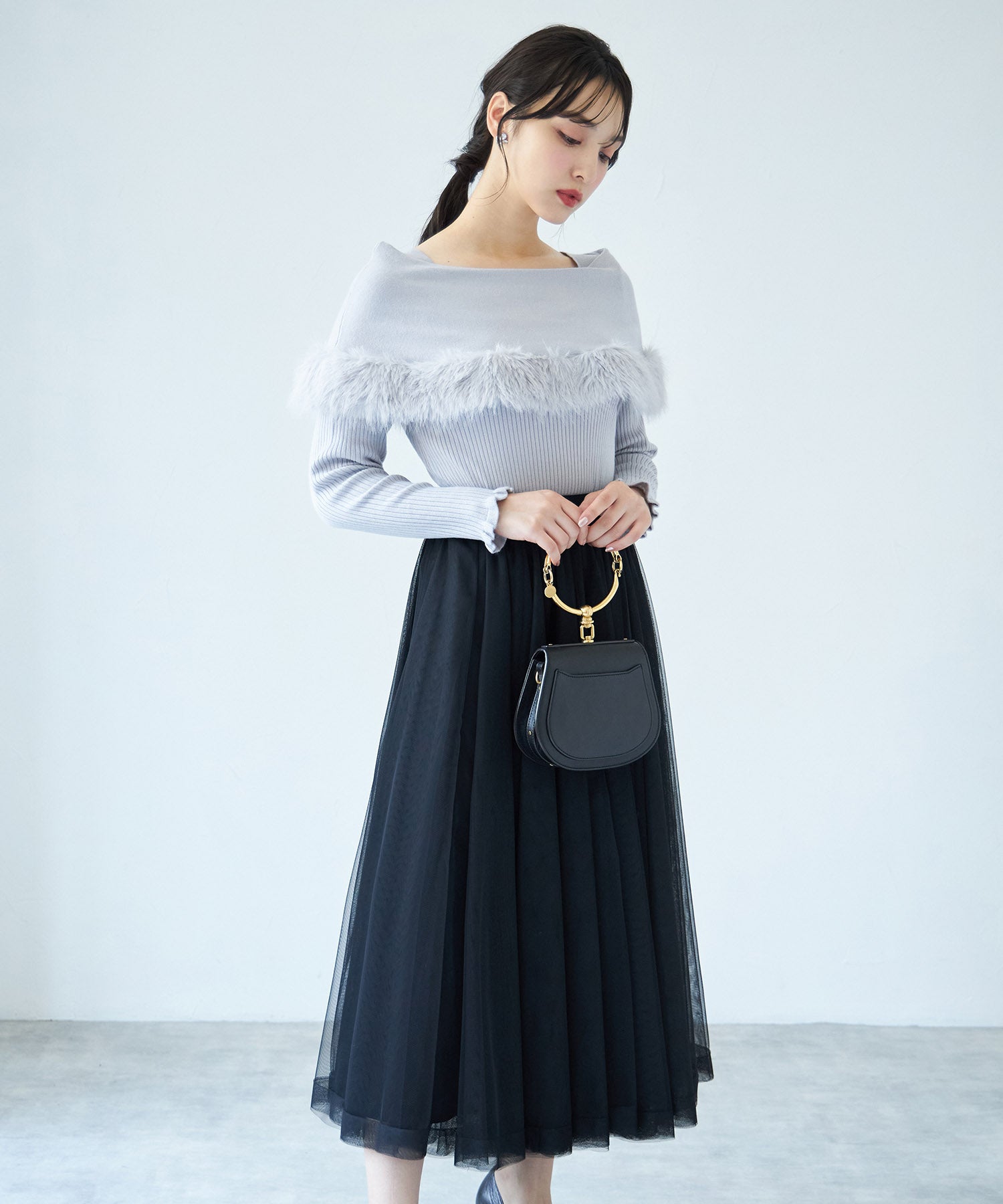 トッコクローゼット tocco closet ファー付きケープライク袖口フリルリブニットプルオーバー