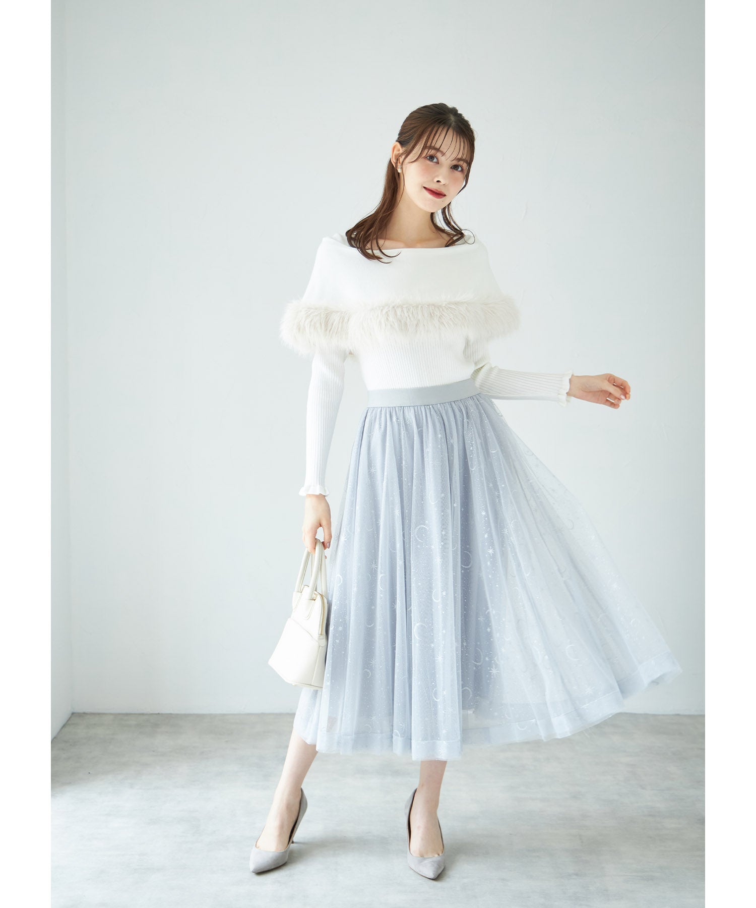 トッコクローゼット tocco closet ファー付きケープライク袖口フリルリブニットプルオーバー
