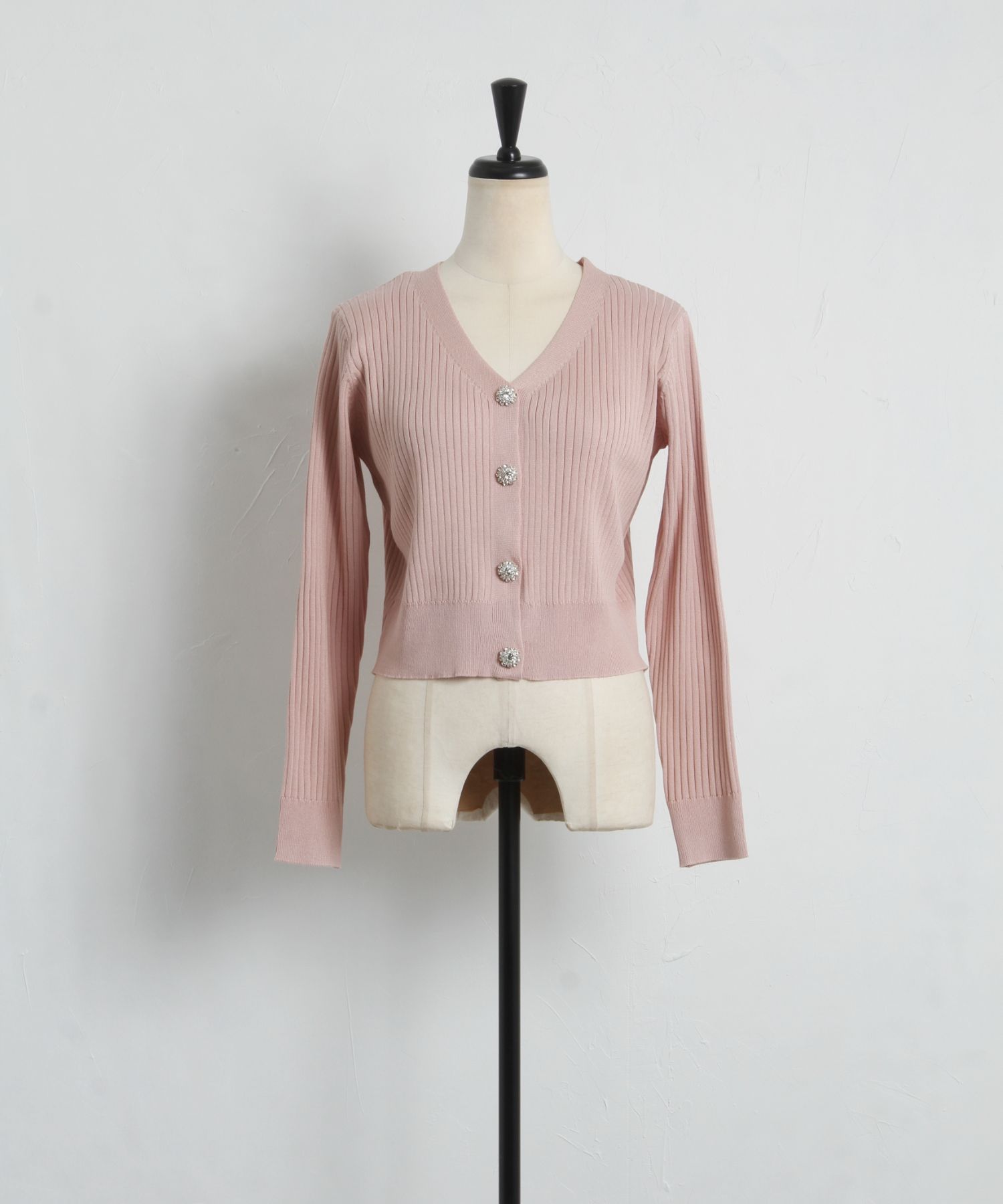 トッコクローゼット tocco closet 花朵珠飾短版羅紋針織開衫