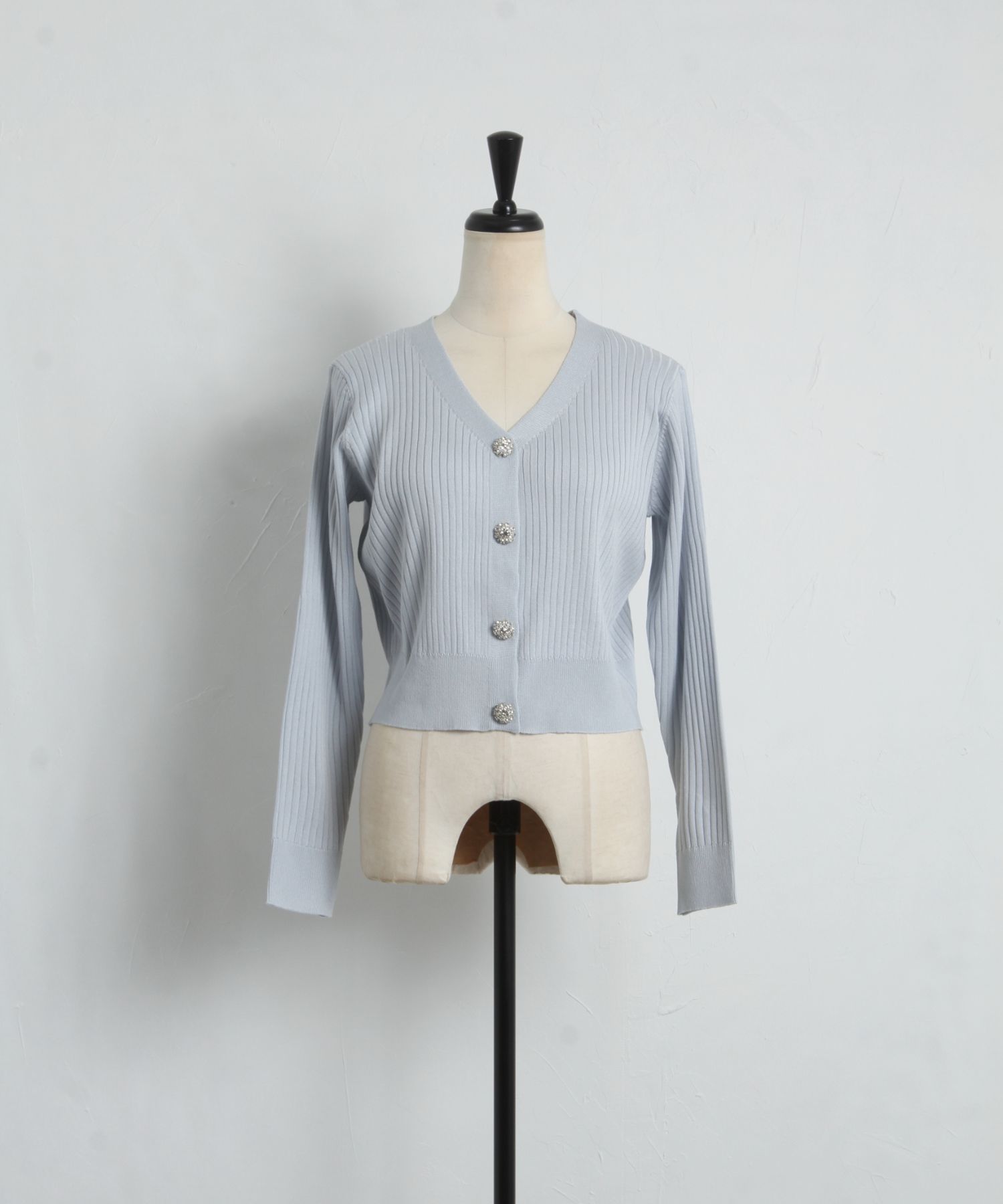 トッコクローゼット tocco closet 花朵珠飾短版羅紋針織開衫