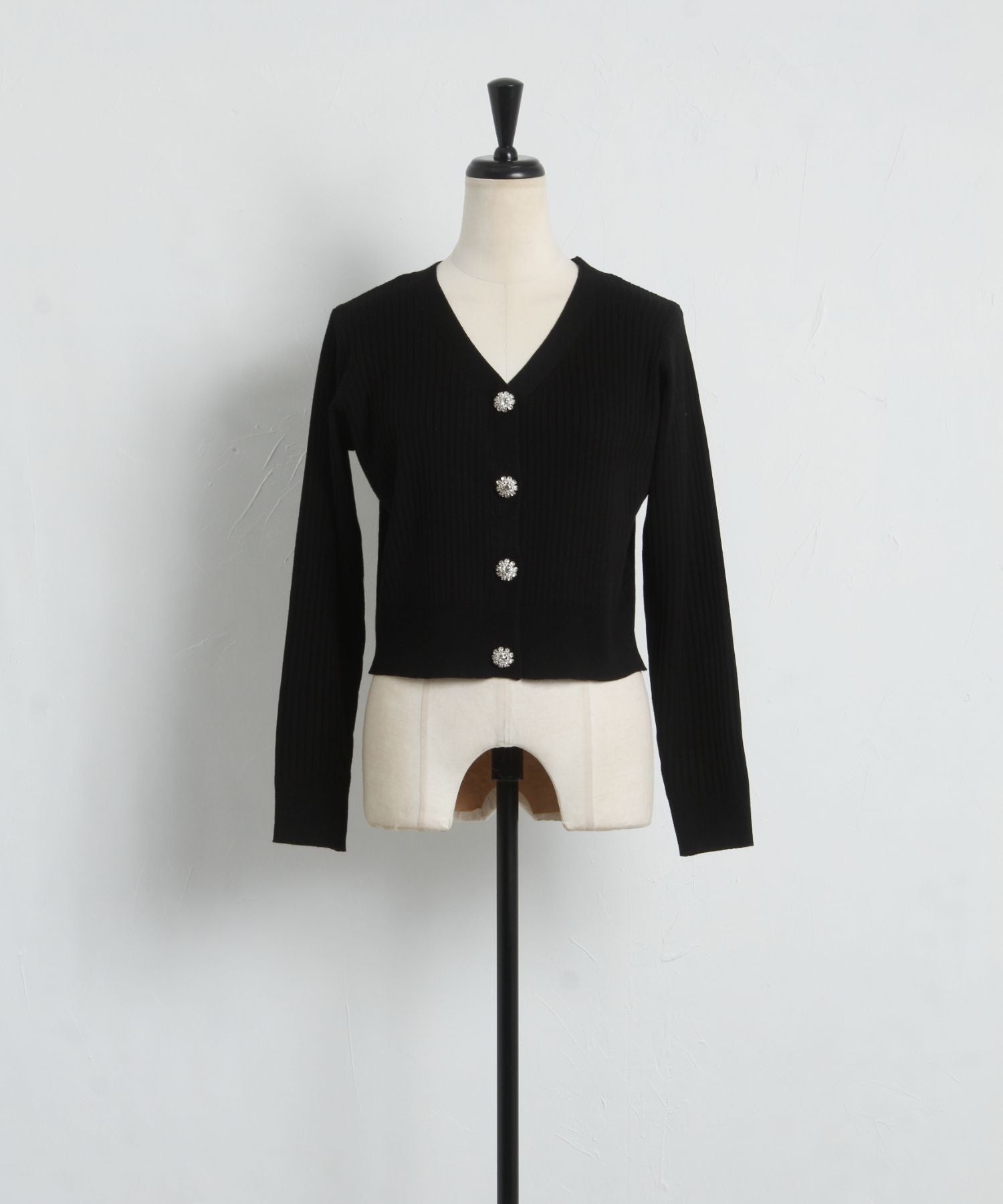 トッコクローゼット tocco closet 花朵珠飾短版羅紋針織開衫