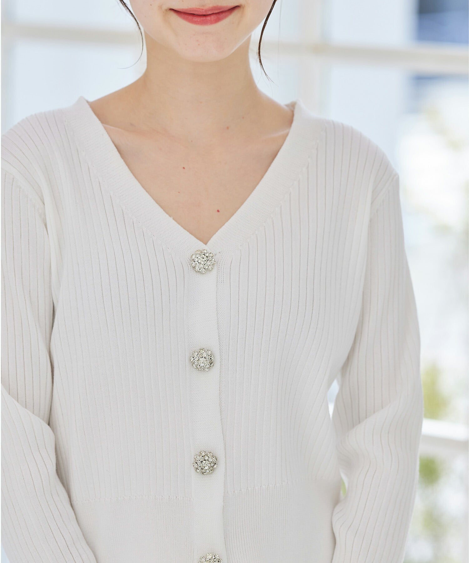 トッコクローゼット tocco closet 花朵珠飾短版羅紋針織開衫