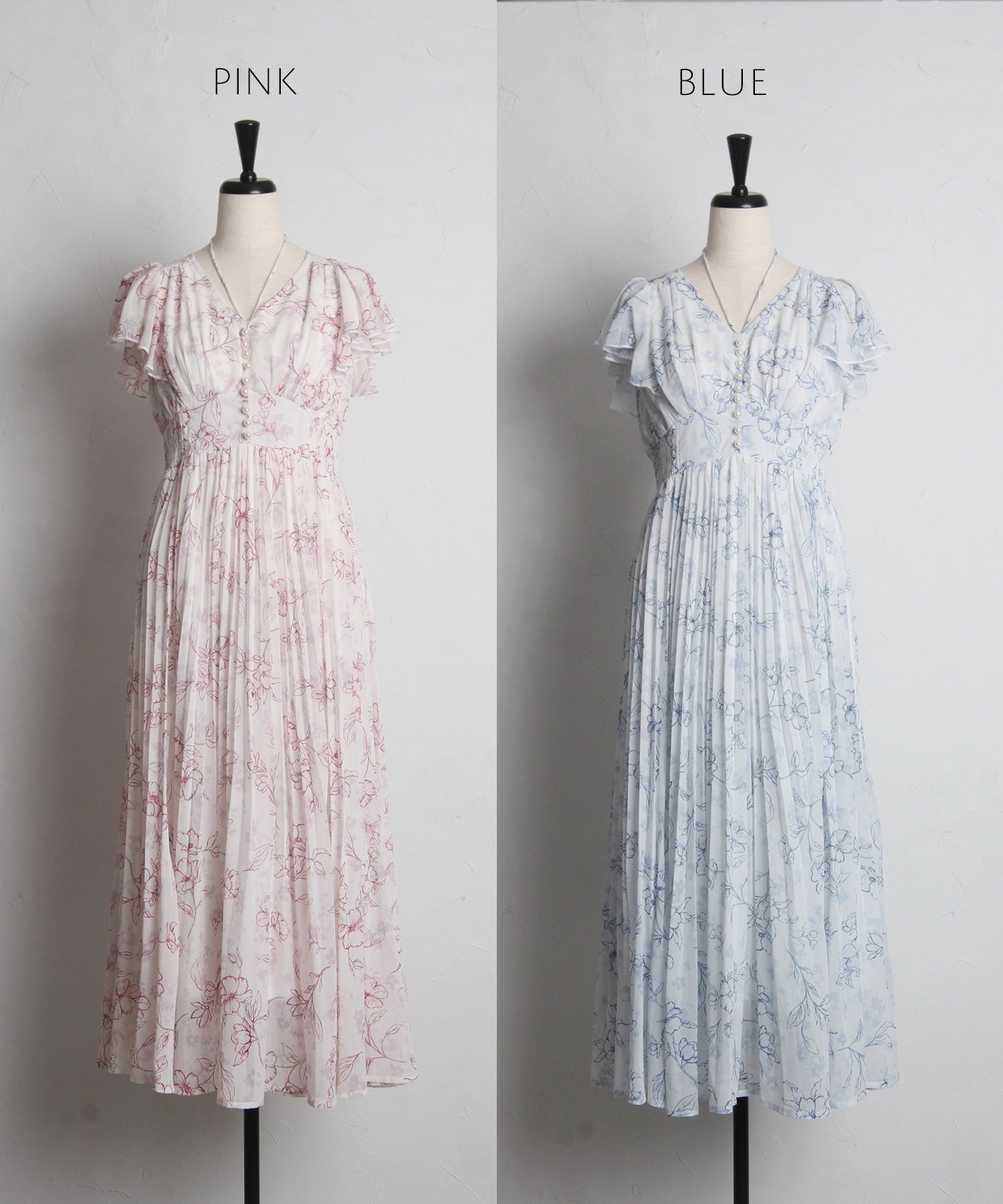 トッコクローゼット tocco closet パール付きネックリボン水彩ラインフラワープリーツワンピース