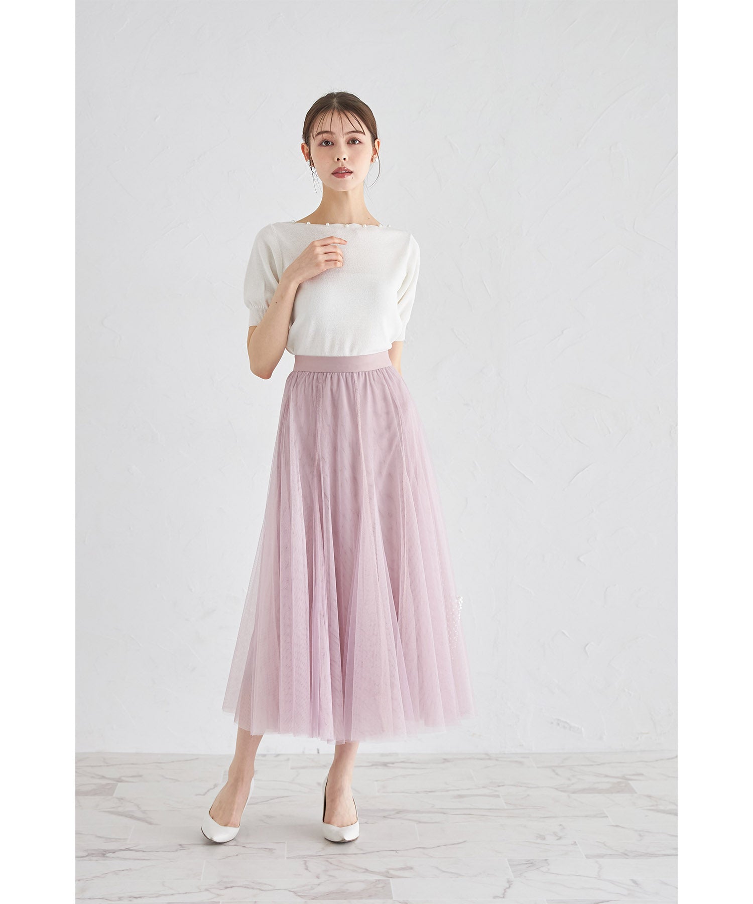 トッコクローゼット tocco closet パール付きスカラネックラメニットプルオーバー （オフホワイト） オフホワイト