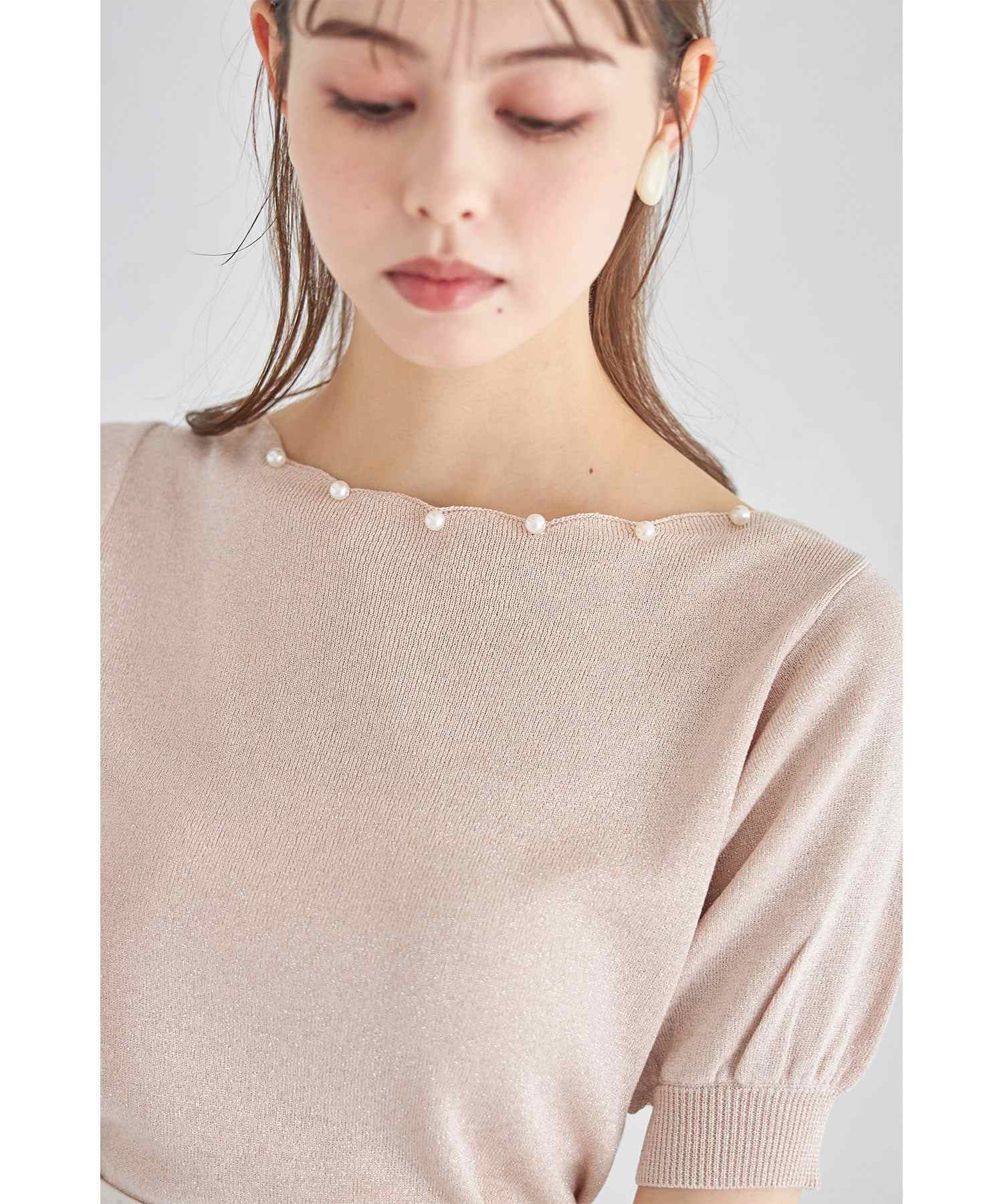 トッコクローゼット tocco closet パール付きスカラネックラメニットプルオーバー （オフホワイト） オフホワイト