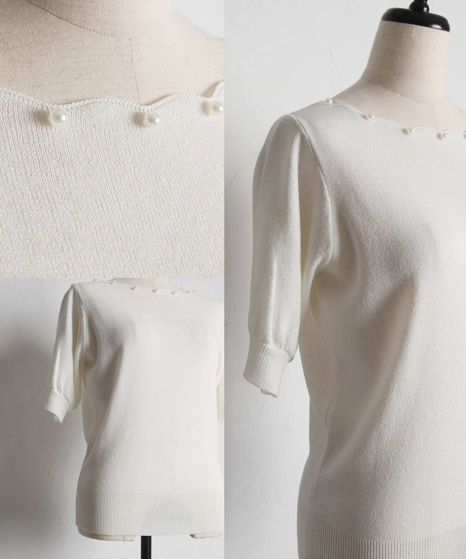 トッコクローゼット tocco closet パール付きスカラネックラメニットプルオーバー （オフホワイト） オフホワイト